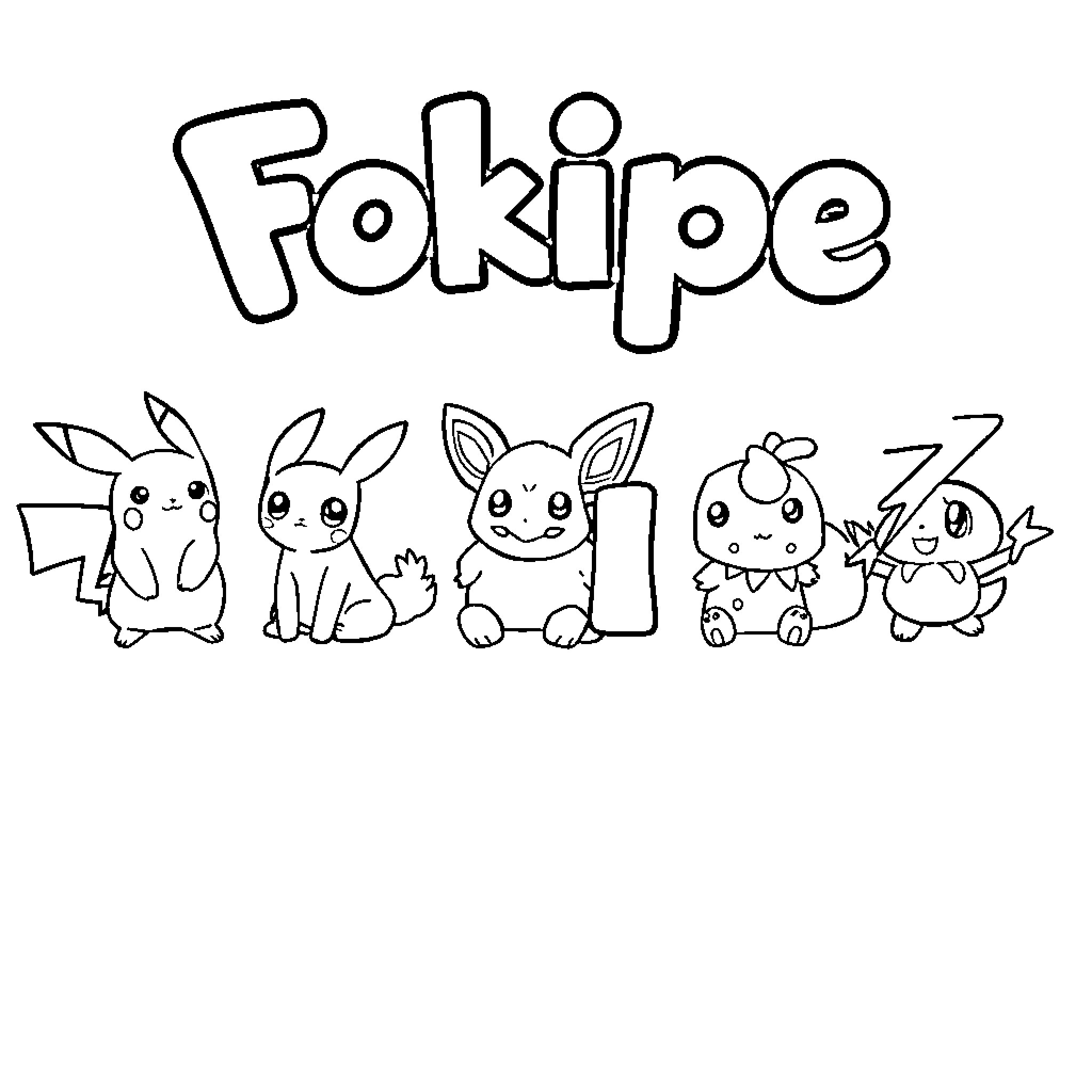 Pokémon characters playing and posing Coloring Page (free black-and-white line drawing printable PDF for all, from beginners to advanced learners, including children, teens, adults, and seniors)
