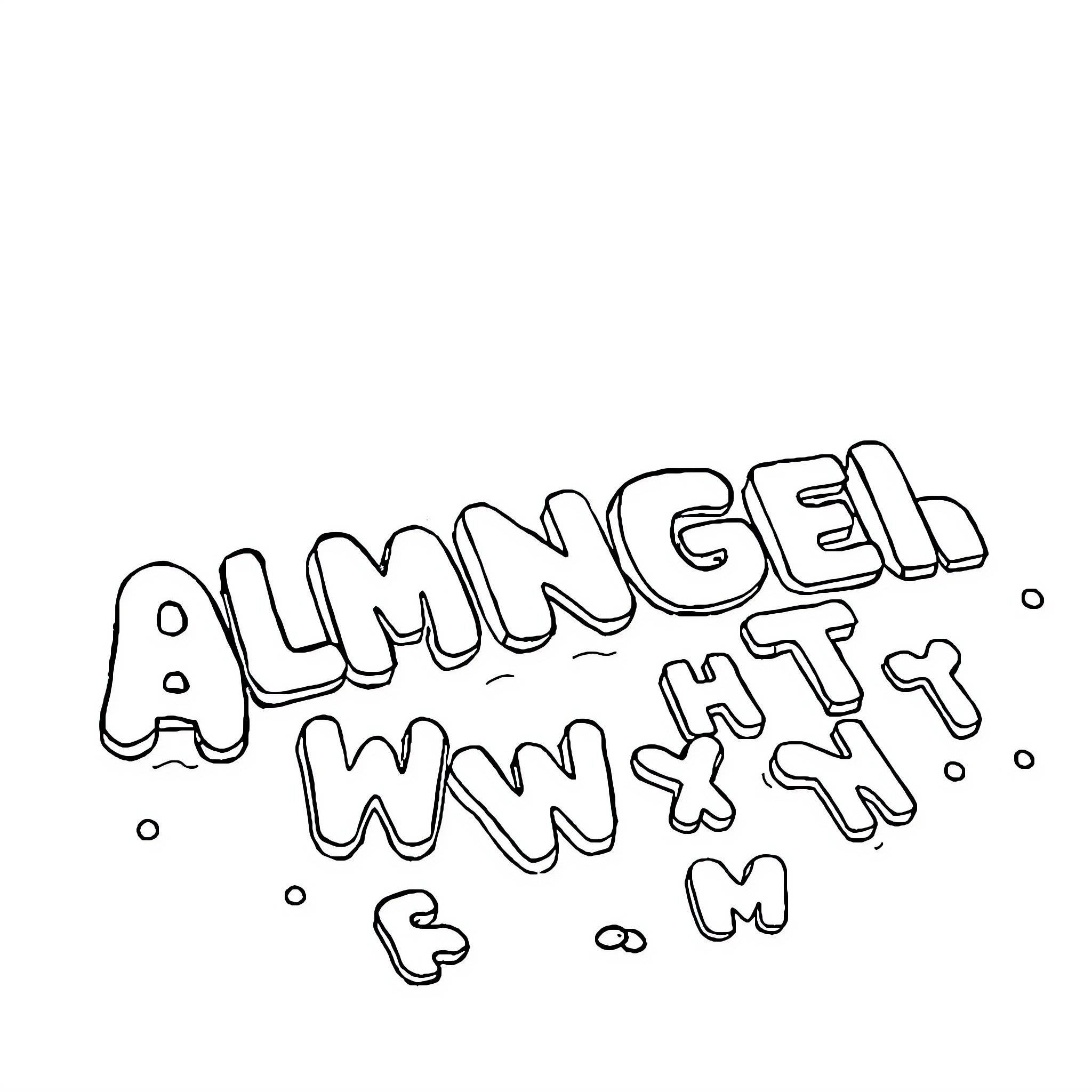 Alphabet Blocks Spelling Fun Coloring Page (free black-and-white line drawing printable PDF for all, from beginners to advanced learners, including children, teens, adults, and seniors)