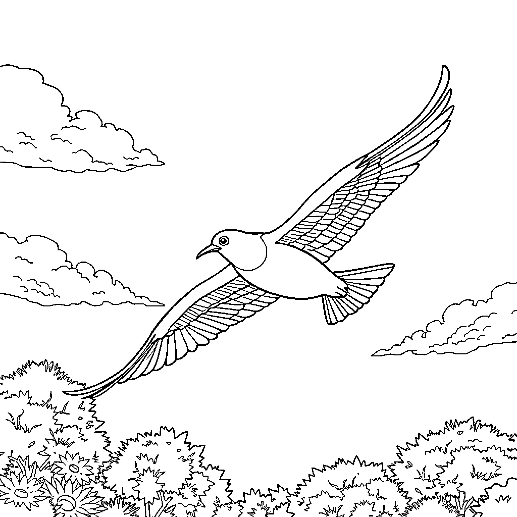 Gronkle soaring majestically through the clouds Coloring Page (free black-and-white line drawing printable PDF for all, from beginners to advanced learners, including children, teens, adults, and seniors)