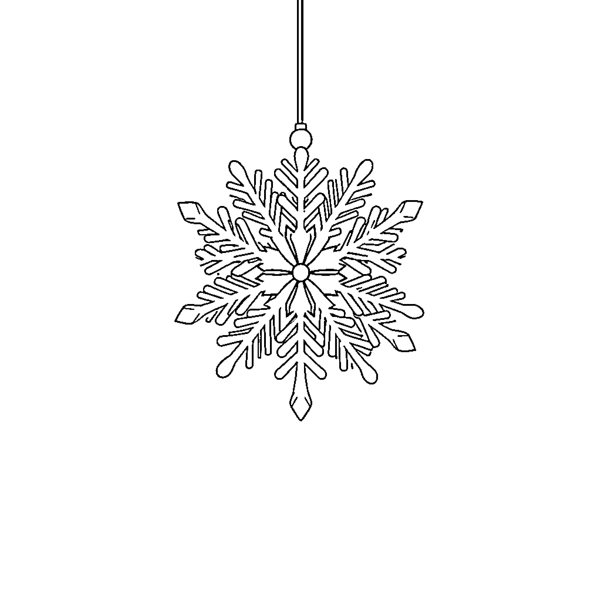 Snowflake ornament decoration hanging Coloring Page (free black-and-white line drawing printable PDF for all, from beginners to advanced learners, including children, teens, adults, and seniors)