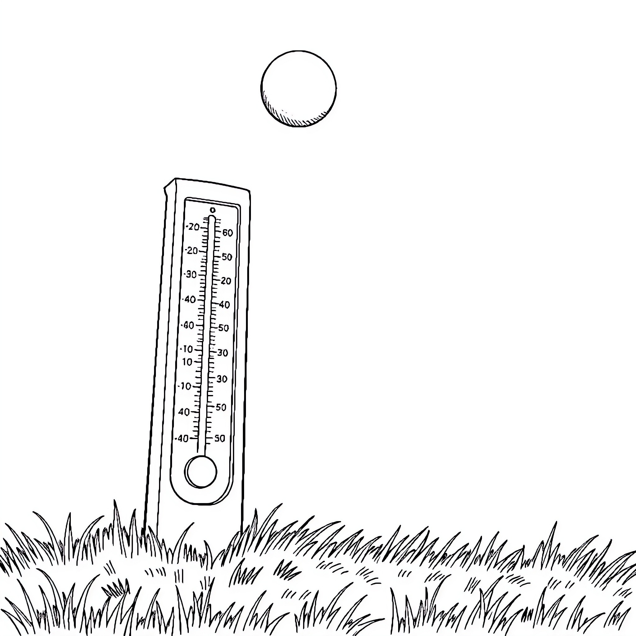 Manometer measuring temperature in nature Coloring Page (free black-and-white line drawing printable PDF for all, from beginners to advanced learners, including children, teens, adults, and seniors)
