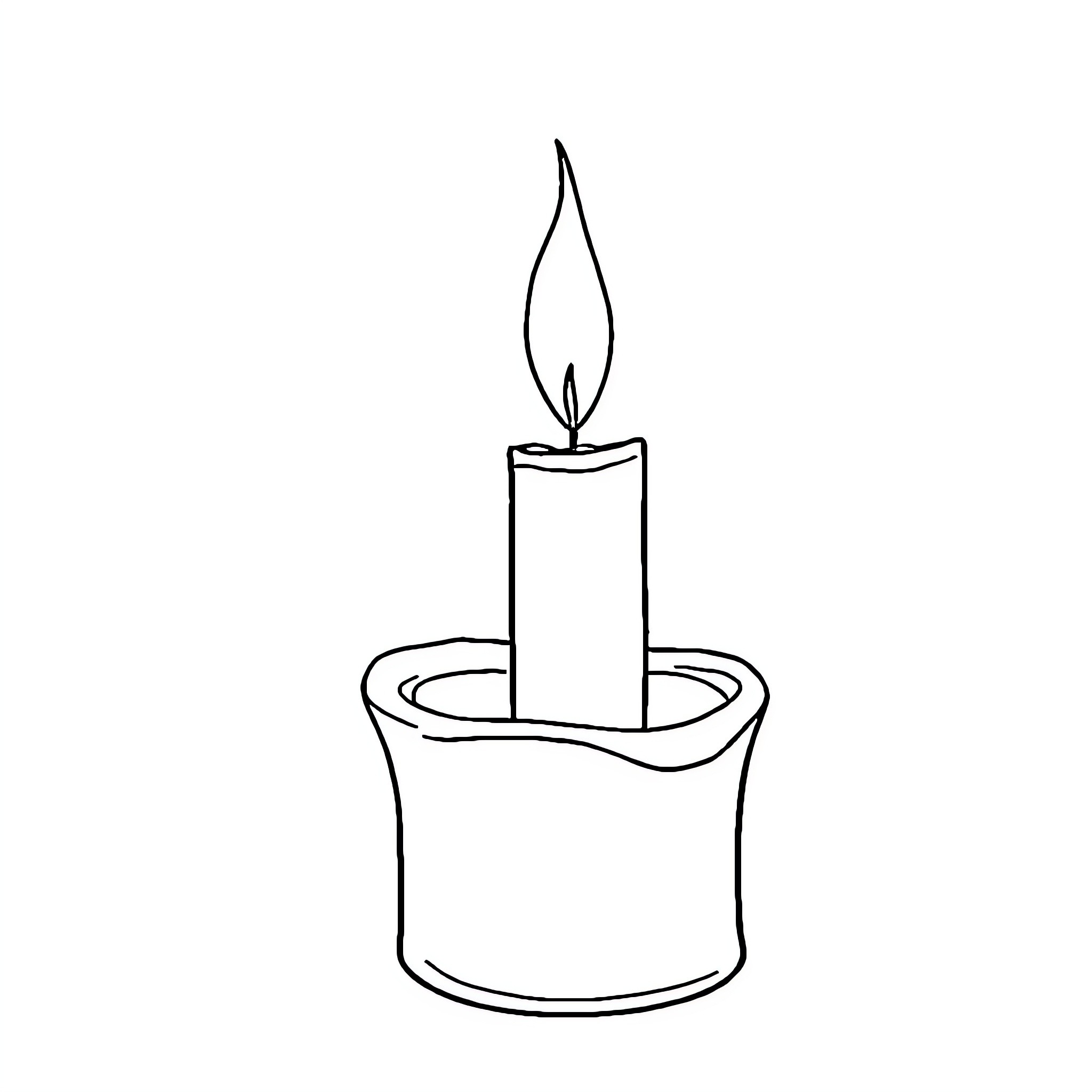 Candle burning in a simple holder Coloring Page (free black-and-white line drawing printable PDF for all, from beginners to advanced learners, including children, teens, adults, and seniors)