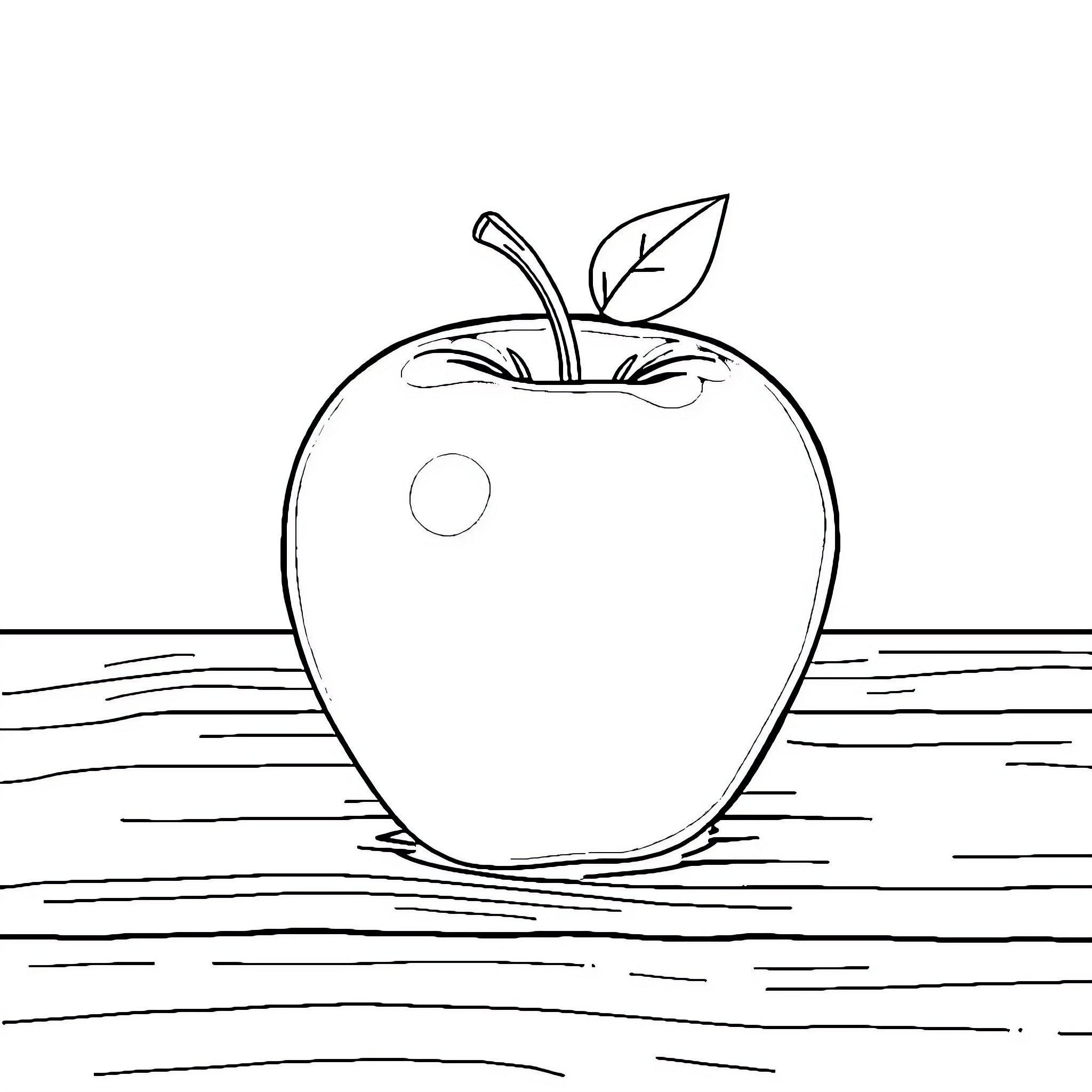 Apple shaped outline on wooden surface Coloring Page (free black-and-white line drawing printable PDF for all, from beginners to advanced learners, including children, teens, adults, and seniors)