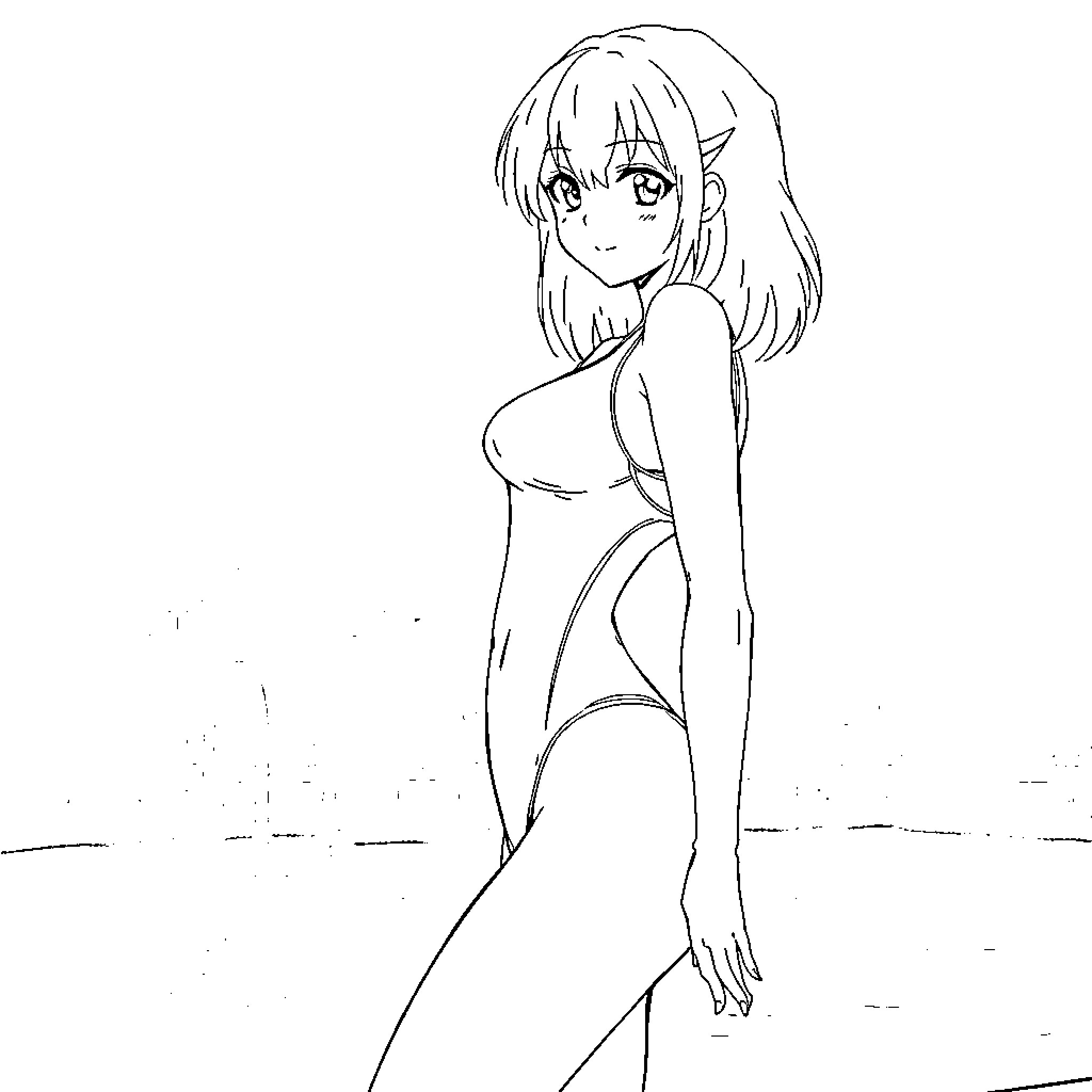 Anime girl with confident expression Coloring Page (free black-and-white line drawing printable PDF for all, from beginners to advanced learners, including children, teens, adults, and seniors)