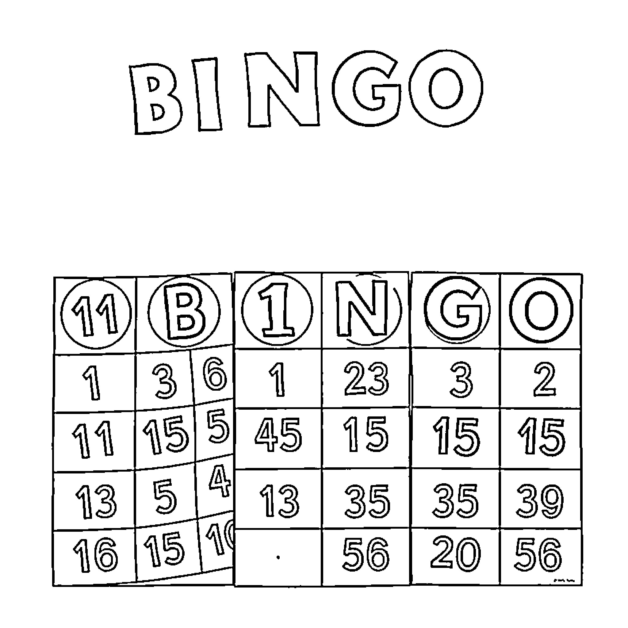 Bingo Card with Numbers and Game Board Coloring Page (free black-and-white line drawing printable PDF for all, from beginners to advanced learners, including children, teens, adults, and seniors)