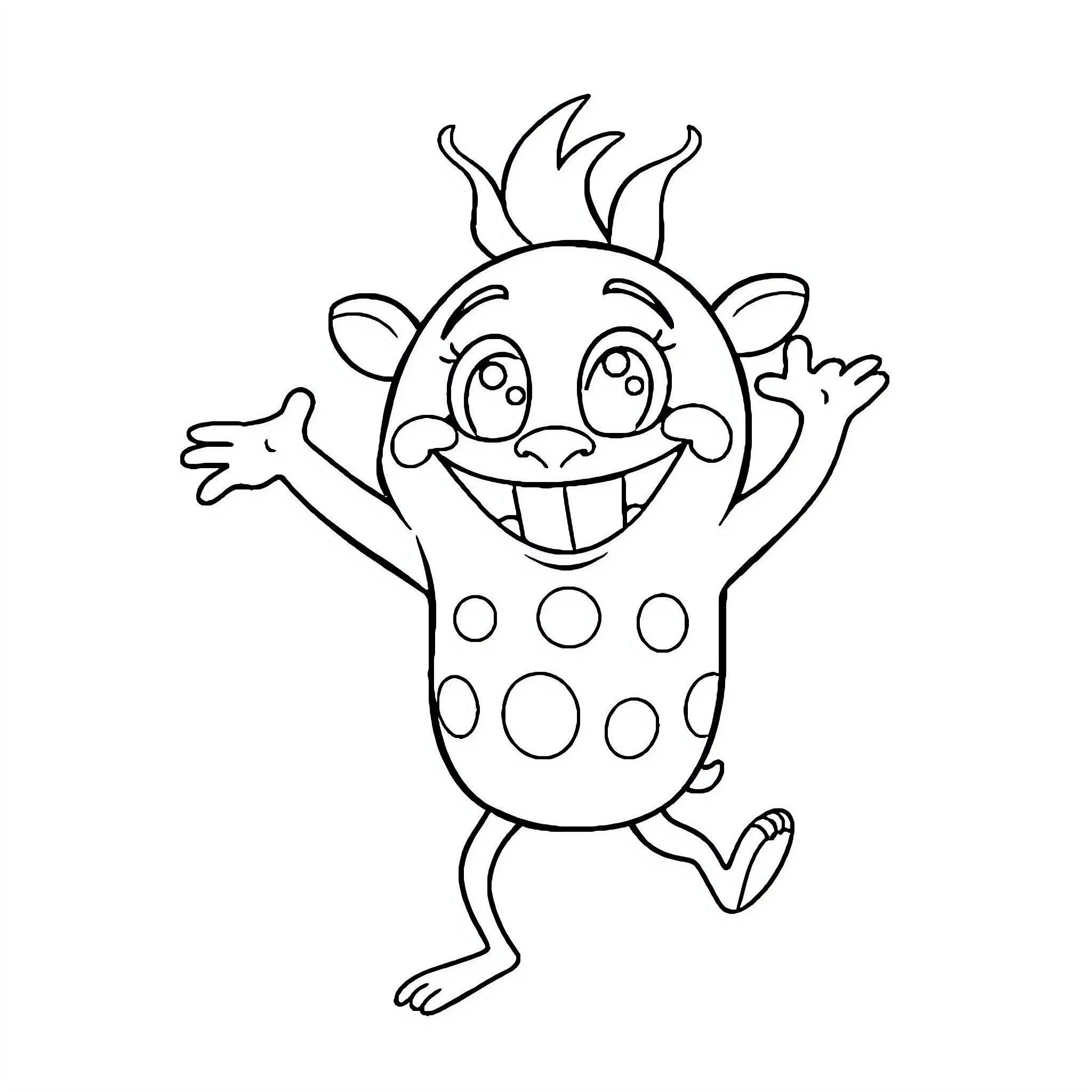 Labubu, the Joyful Spotted Monster Coloring Page (free black-and-white line drawing printable PDF for all, from beginners to advanced learners, including children, teens, adults, and seniors)