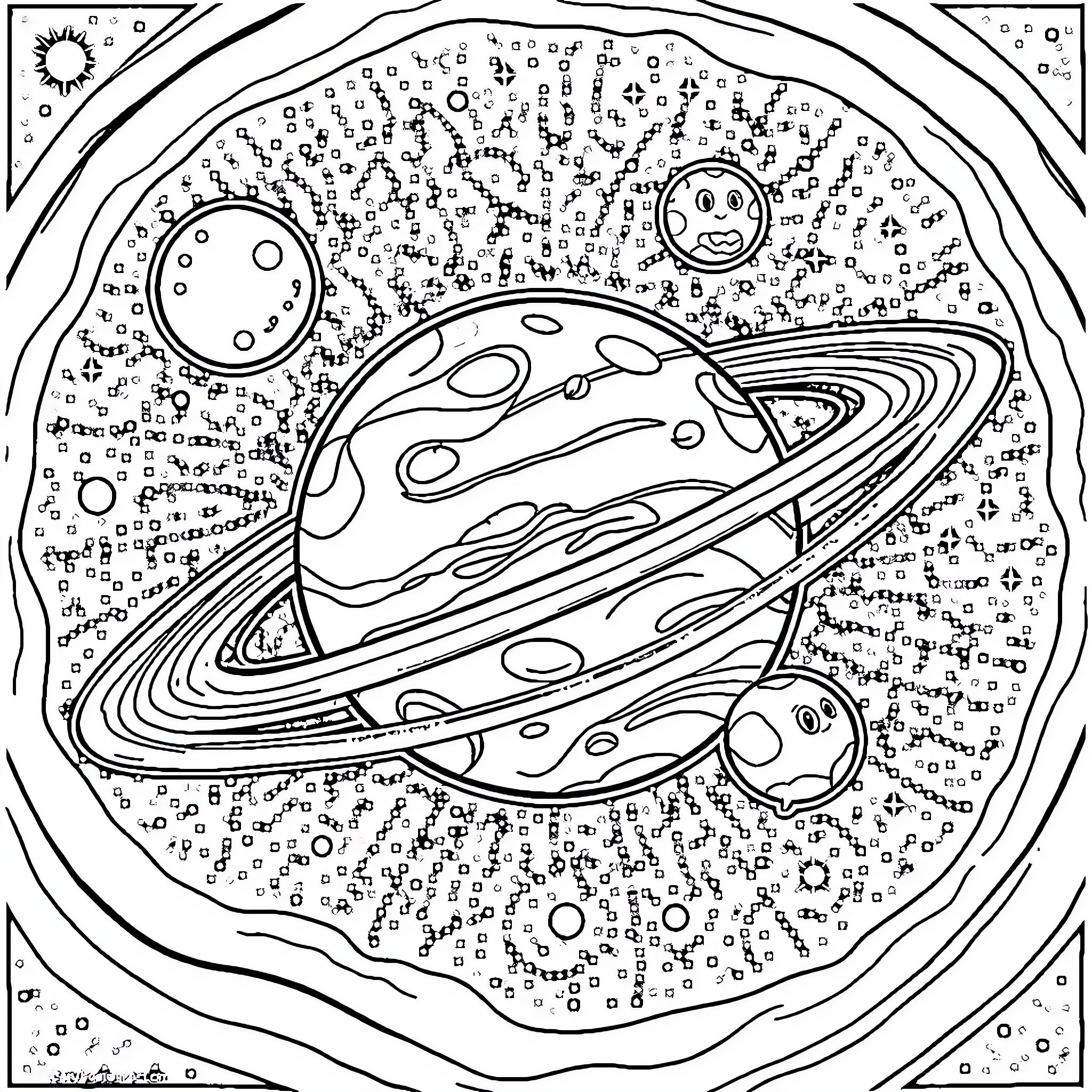 Fruit of the Cosmic Realm Coloring Page (free black-and-white line drawing printable PDF for all, from beginners to advanced learners, including children, teens, adults, and seniors)