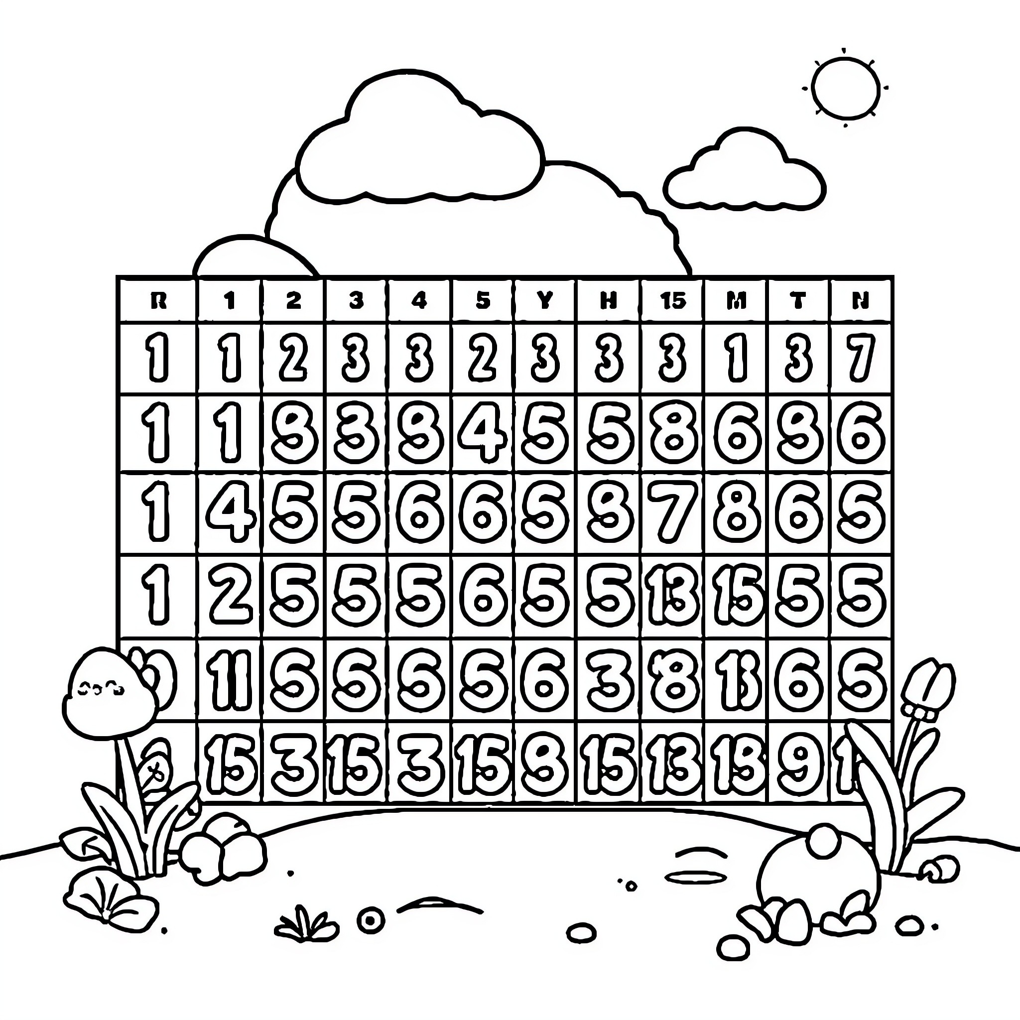 Place Value Practice with Numerical Patterns Coloring Page (free black-and-white line drawing printable PDF for all, from beginners to advanced learners, including children, teens, adults, and seniors)