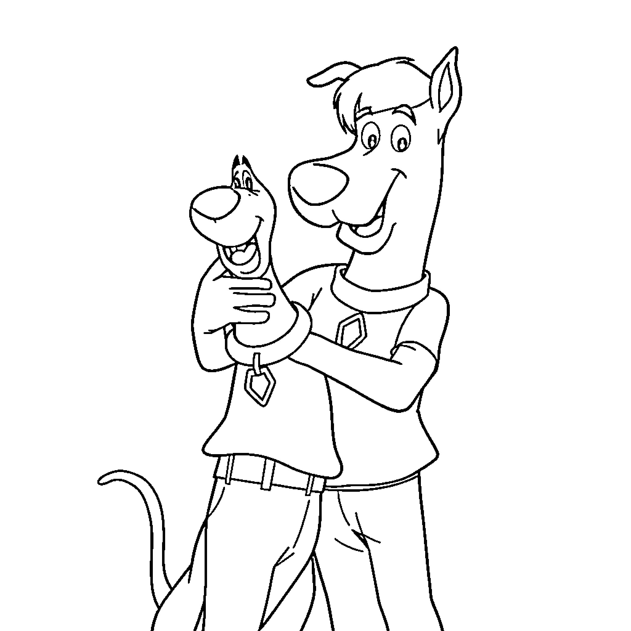 Scooby Doo and Shaggy posing happily Coloring Page (free black-and-white line drawing printable PDF for all, from beginners to advanced learners, including children, teens, adults, and seniors)