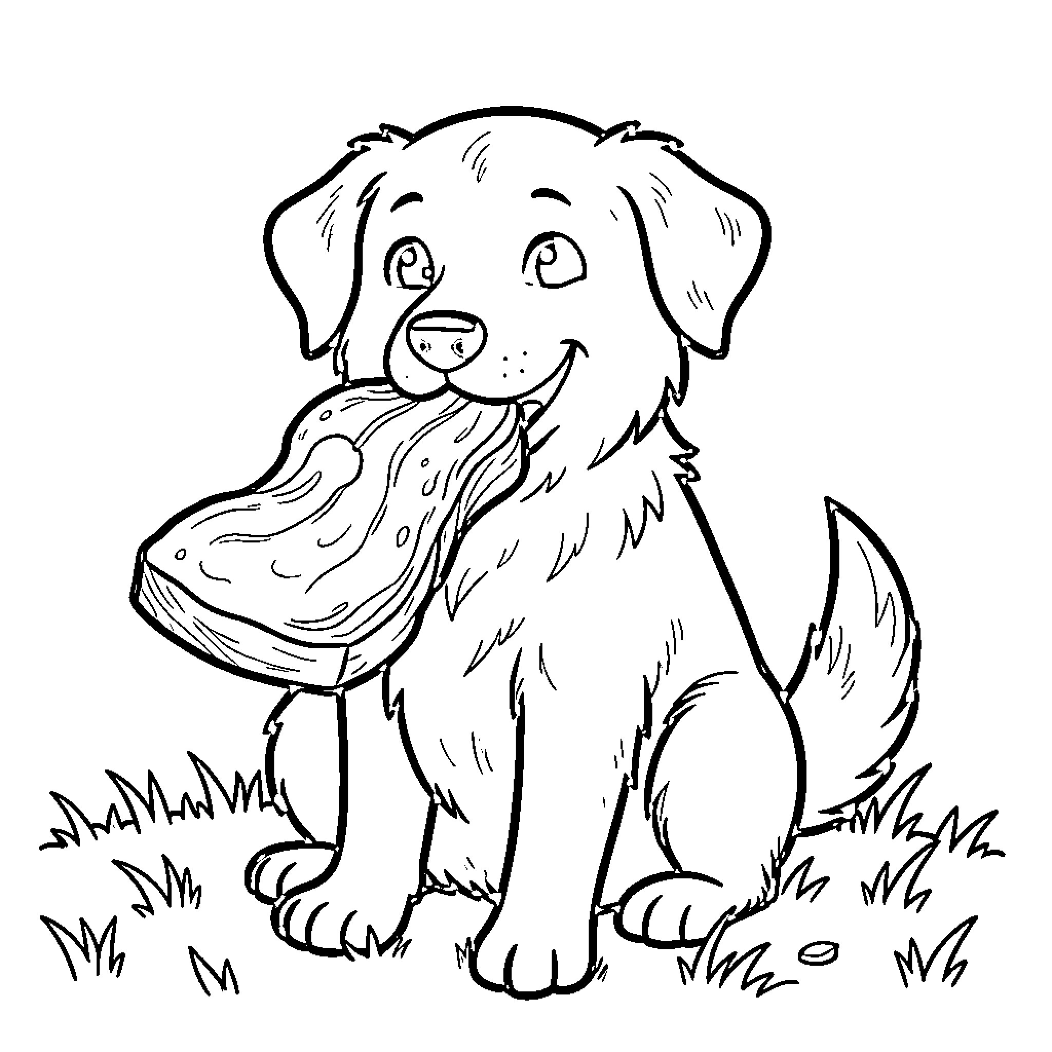 Dog happily carrying a newspaper Coloring Page (free black-and-white line drawing printable PDF for all, from beginners to advanced learners, including children, teens, adults, and seniors)