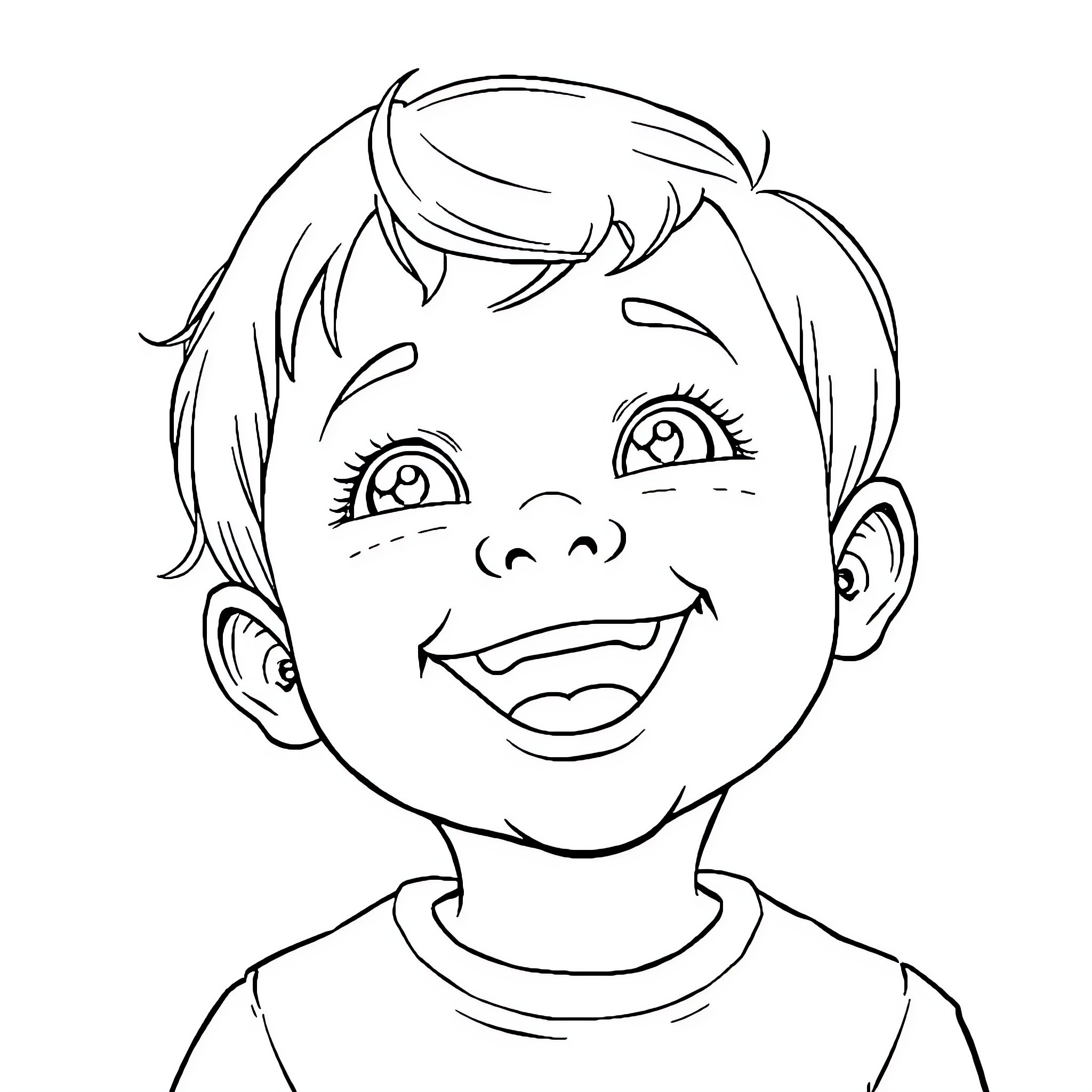 Child's joyful expression in simple sketch Coloring Page (free black-and-white line drawing printable PDF for all, from beginners to advanced learners, including children, teens, adults, and seniors)