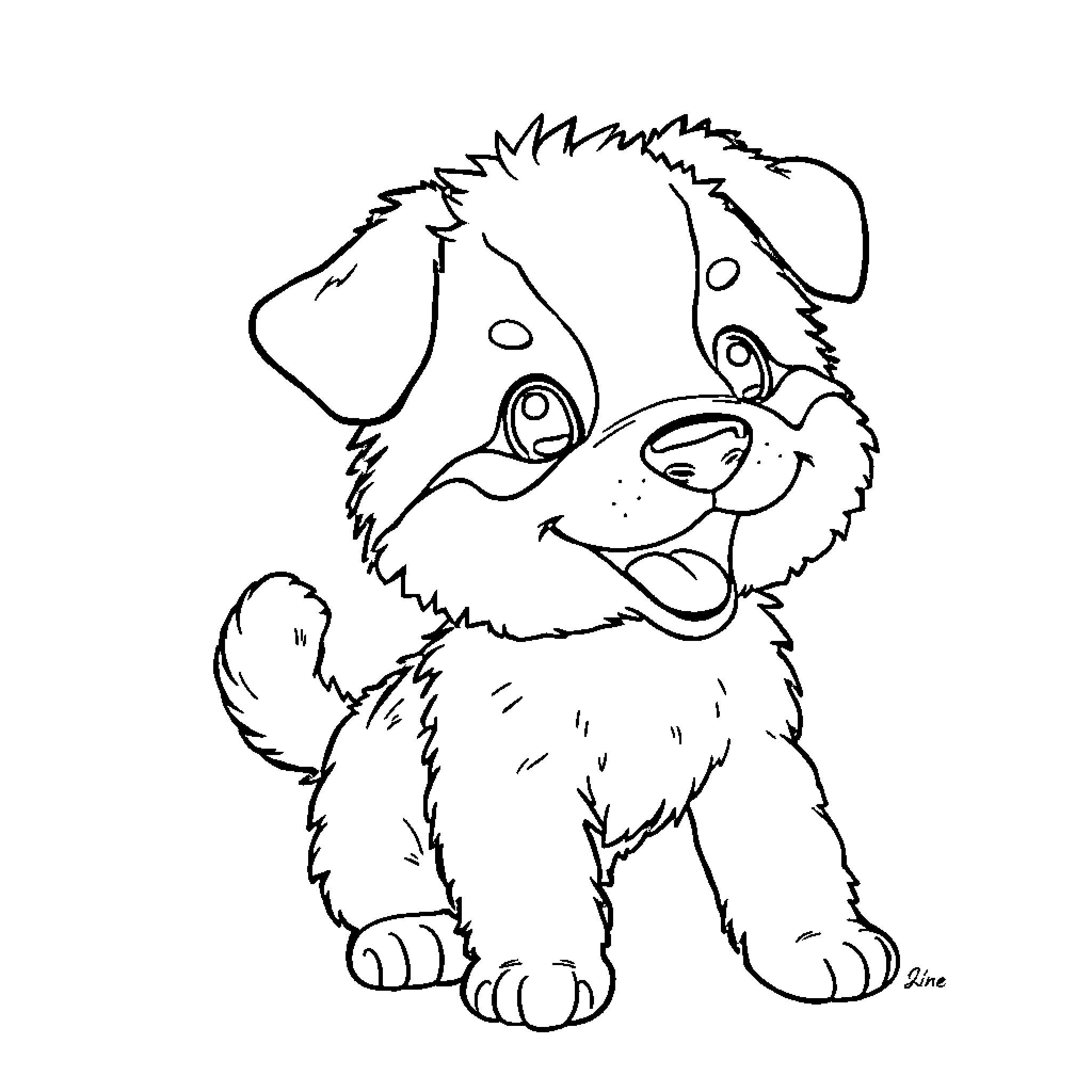 Labubu the happy puppy Coloring Page (free black-and-white line drawing printable PDF for all, from beginners to advanced learners, including children, teens, adults, and seniors)