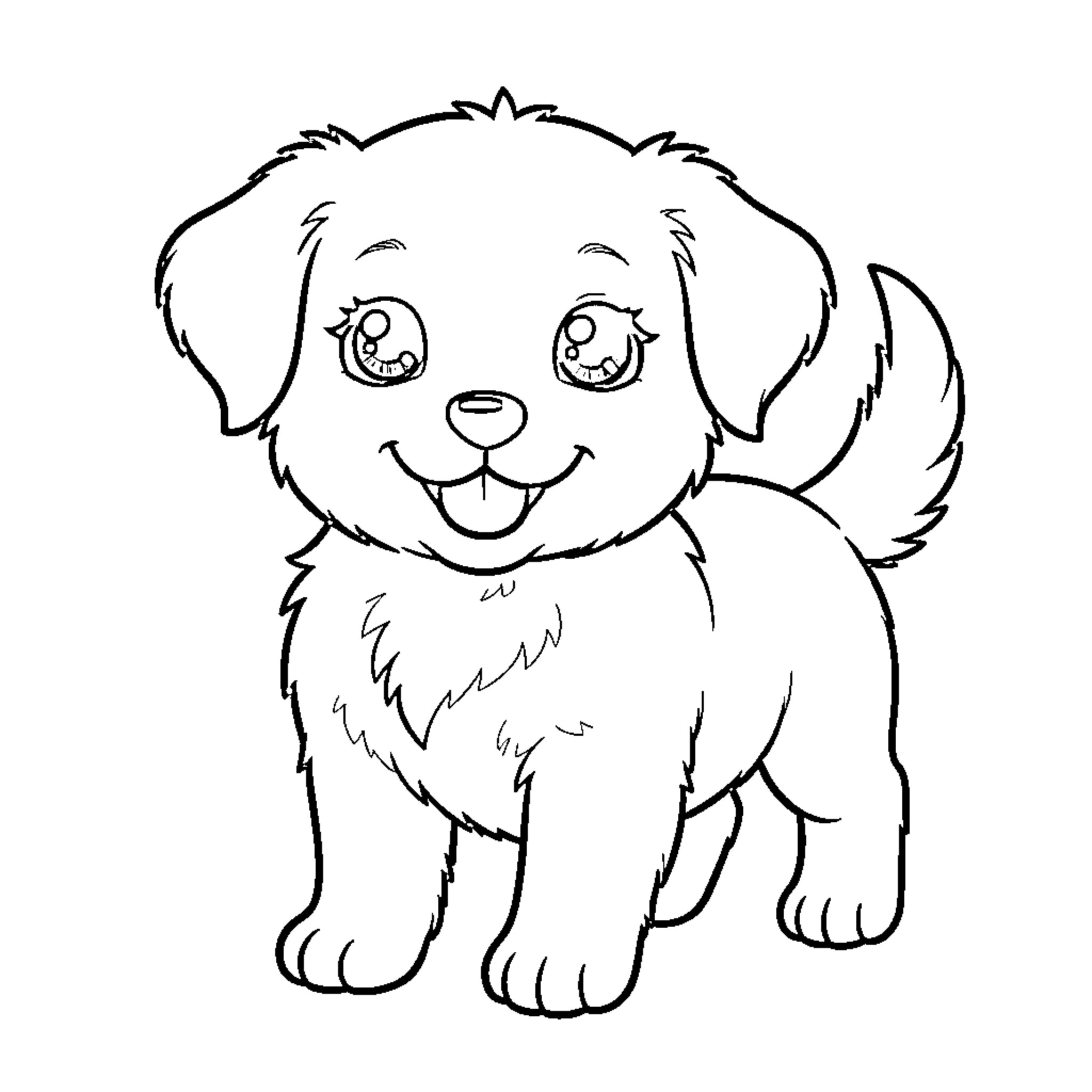 Puppy with big eyes and friendly expression Coloring Page (free black-and-white line drawing printable PDF for all, from beginners to advanced learners, including children, teens, adults, and seniors)