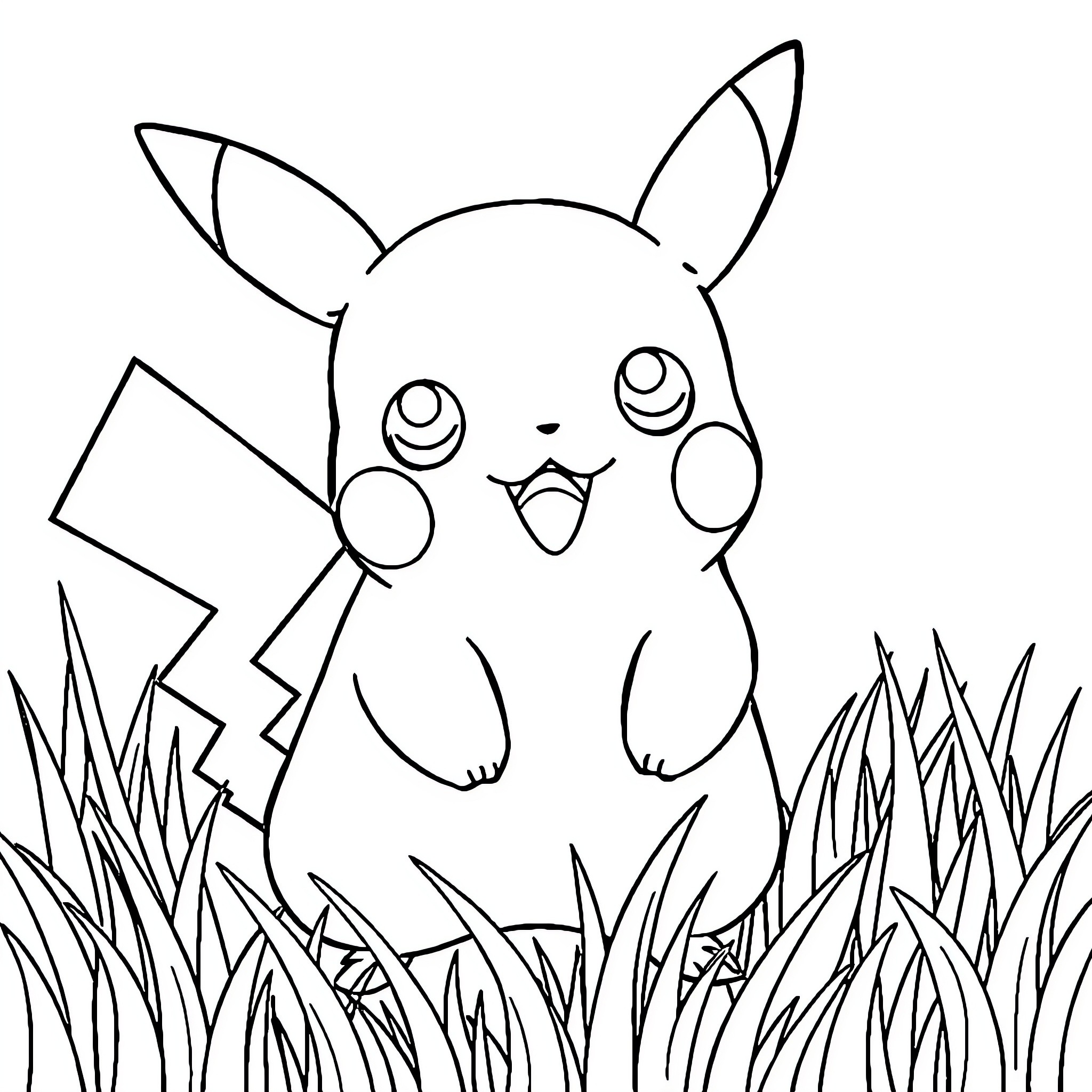 Pikachu Enjoying Outdoor Adventure Coloring Page (free black-and-white line drawing printable PDF for all, from beginners to advanced learners, including children, teens, adults, and seniors)