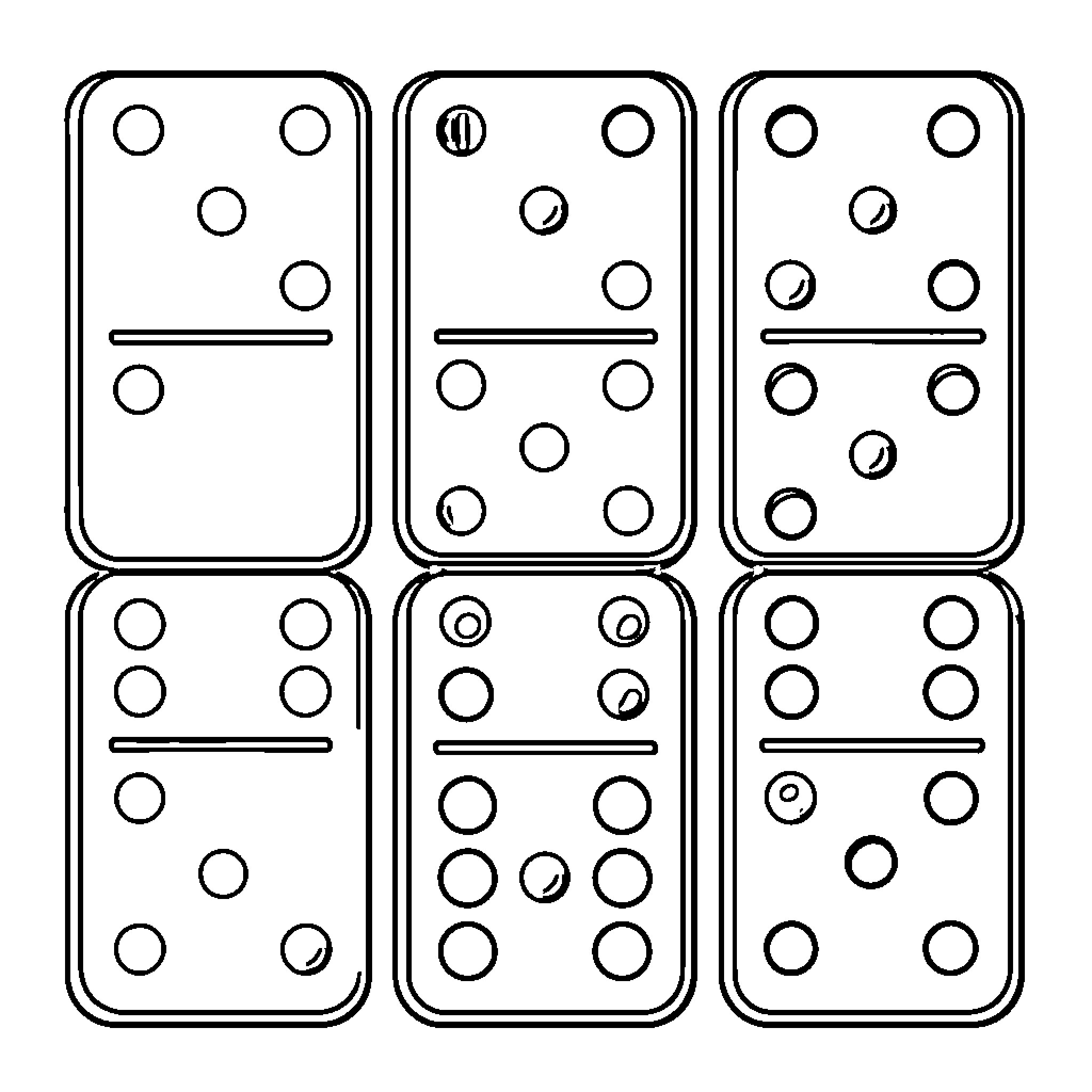 Dominó tiles in various arrangements Coloring Page (free black-and-white line drawing printable PDF for all, from beginners to advanced learners, including children, teens, adults, and seniors)