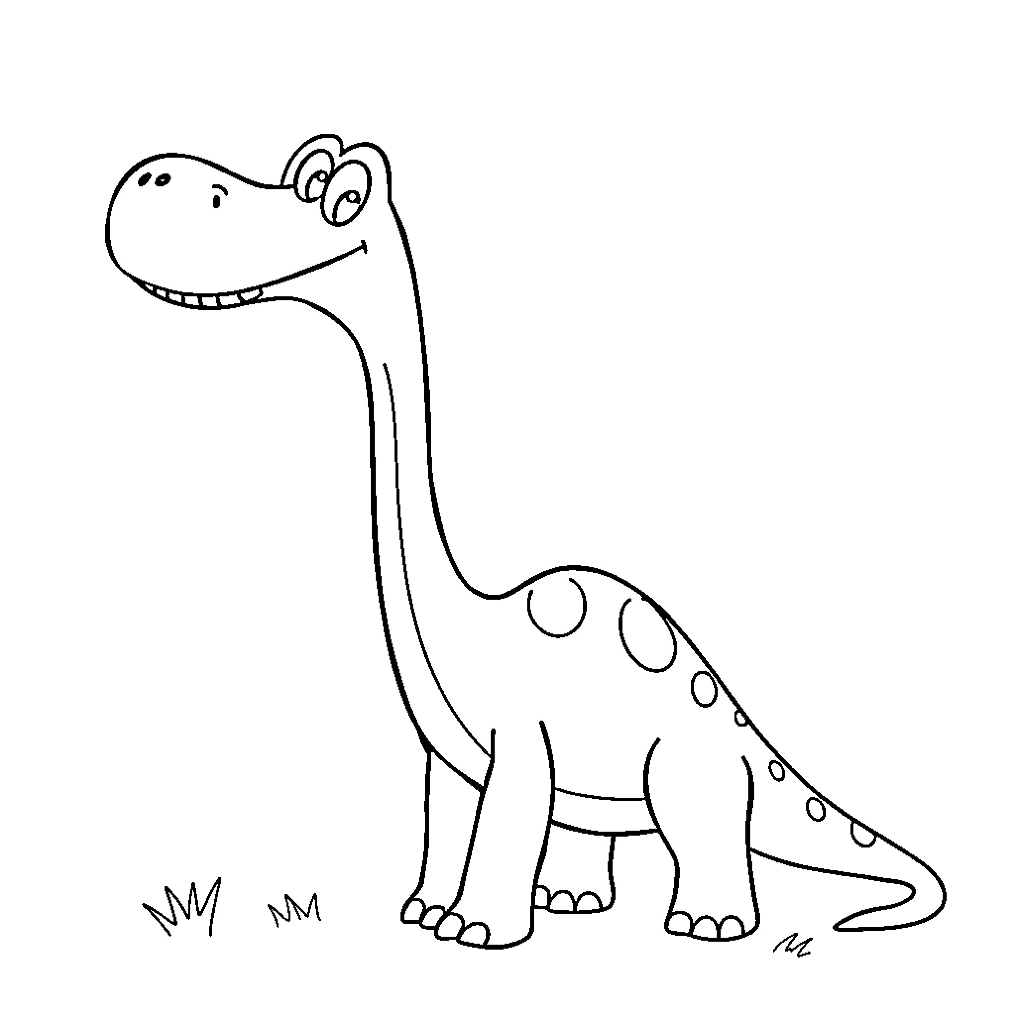 Diplodocus dinosaur in a simple outline drawing Coloring Page (free black-and-white line drawing printable PDF for all, from beginners to advanced learners, including children, teens, adults, and seniors)
