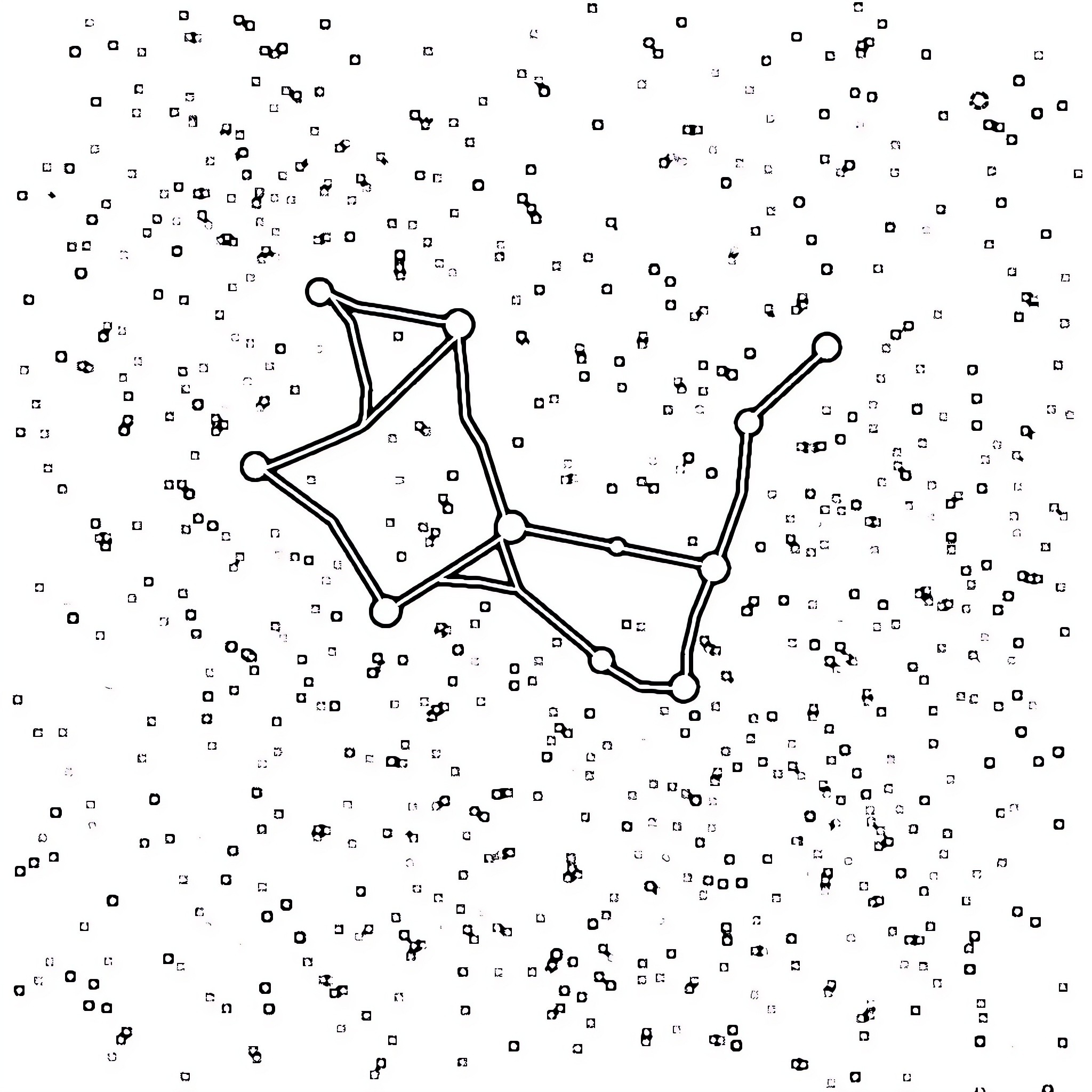 Cassiopeia constellation in the night sky Coloring Page (free black-and-white line drawing printable PDF for all, from beginners to advanced learners, including children, teens, adults, and seniors)