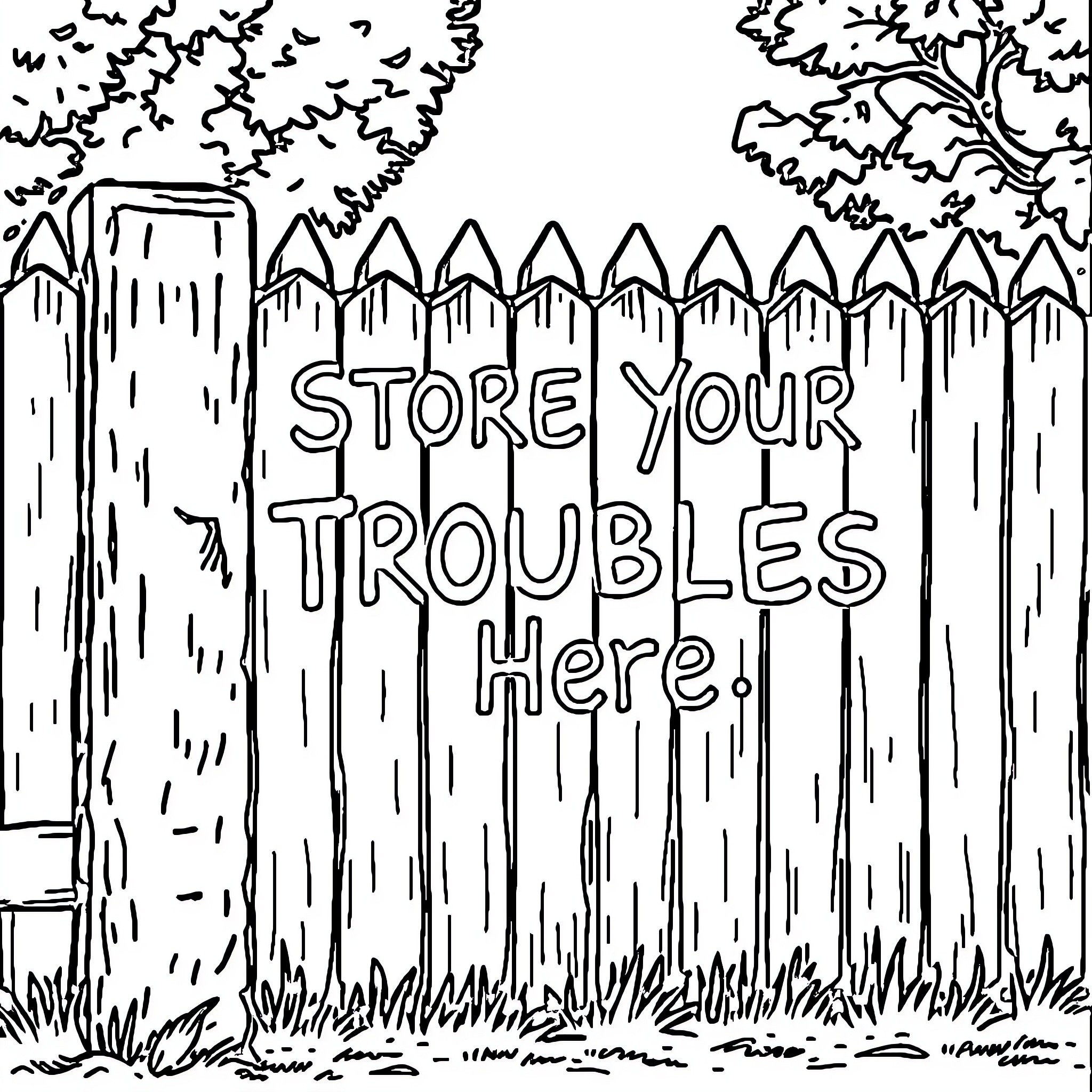 Wall with a Sarcastic Message Coloring Page (free black-and-white line drawing printable PDF for all, from beginners to advanced learners, including children, teens, adults, and seniors)