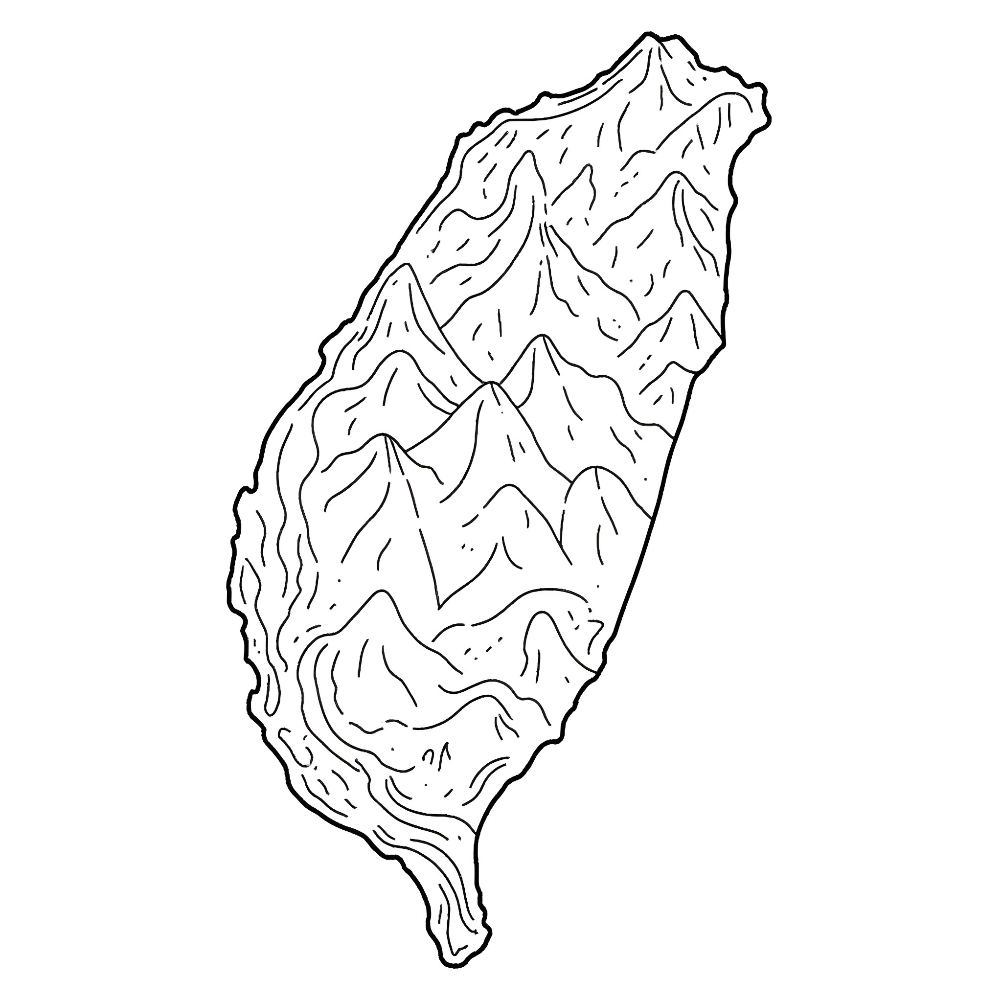 Map of rugged mountain landscape Coloring Page (free black-and-white line drawing printable PDF for all, from beginners to advanced learners, including children, teens, adults, and seniors)