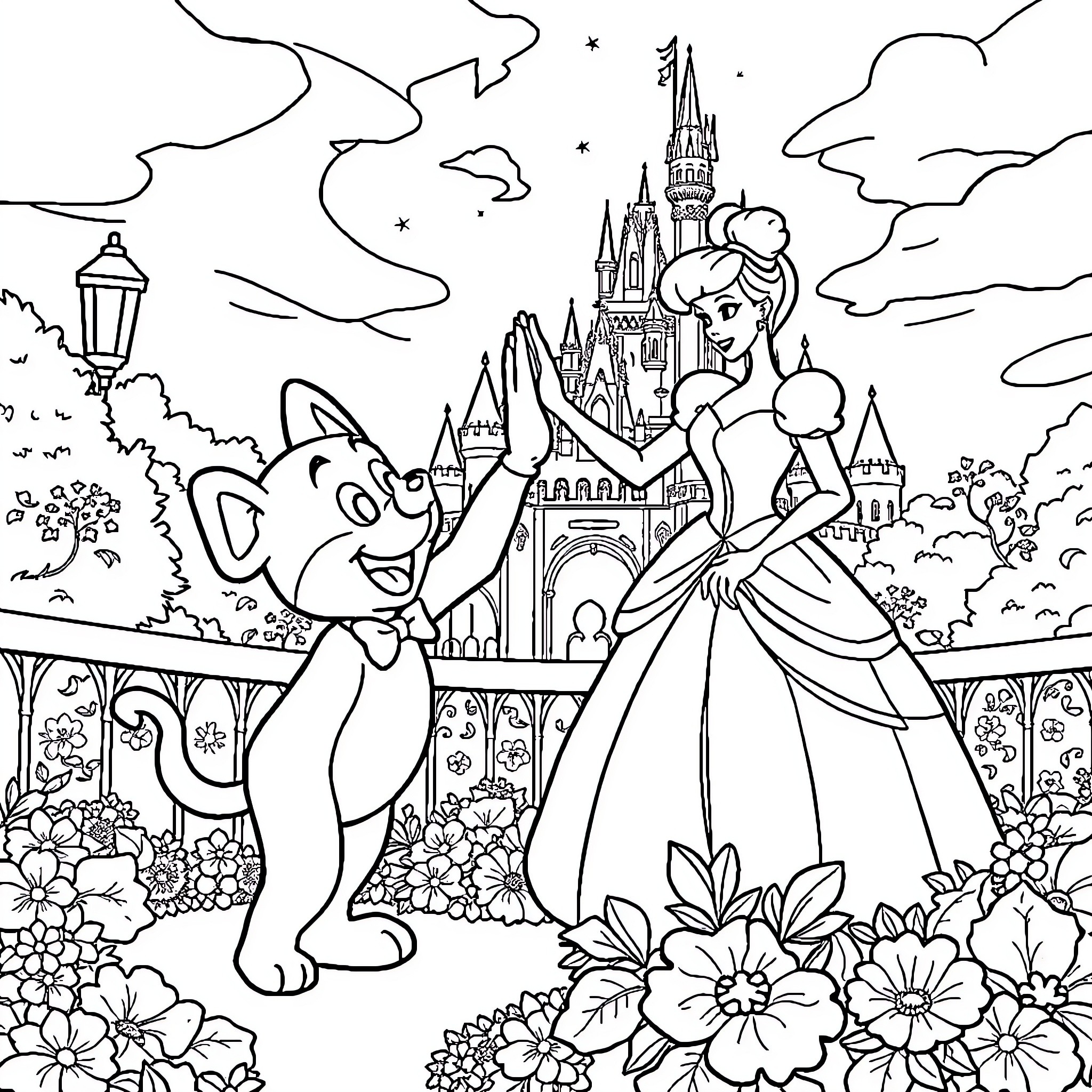 Bluey's Enchanted Castle Adventure Coloring Page (free black-and-white line drawing printable PDF for all, from beginners to advanced learners, including children, teens, adults, and seniors)