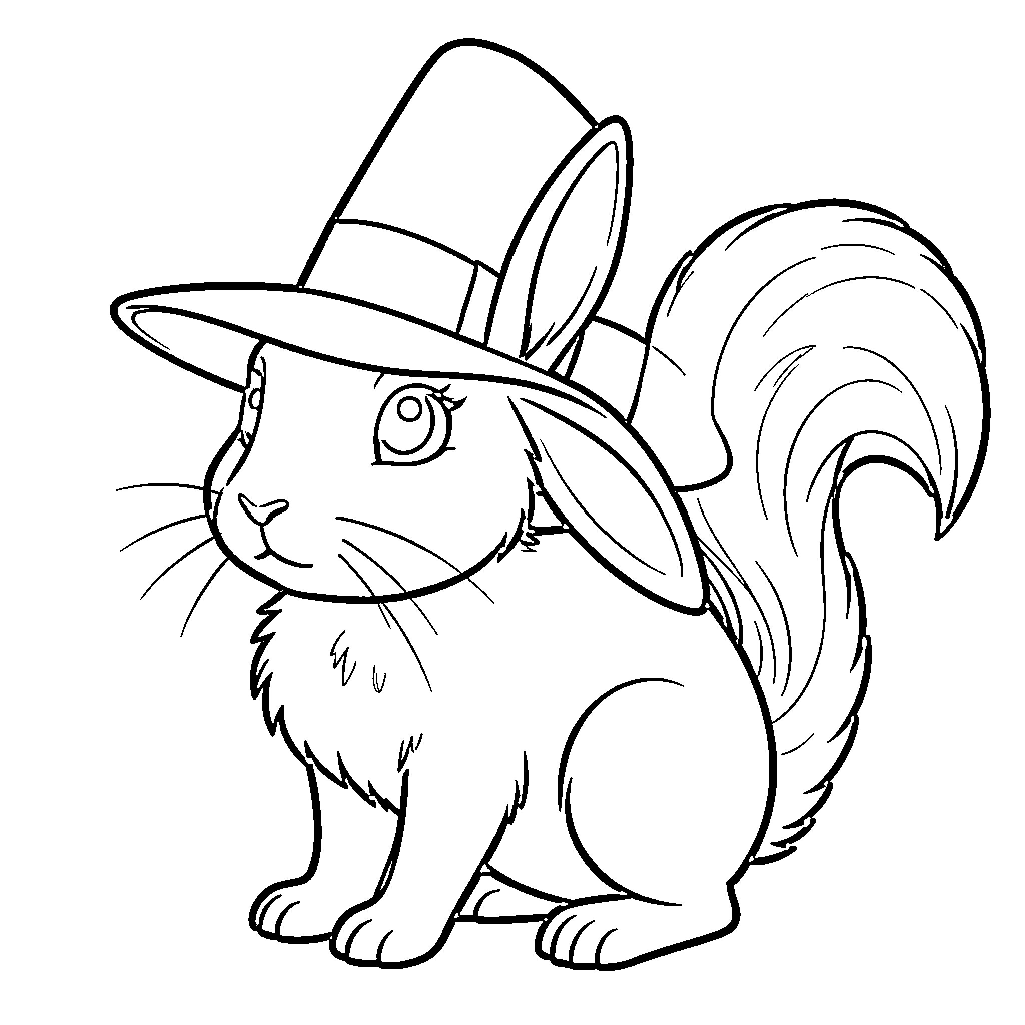 Rabbit wearing a whimsical hat Coloring Page (free black-and-white line drawing printable PDF for all, from beginners to advanced learners, including children, teens, adults, and seniors)