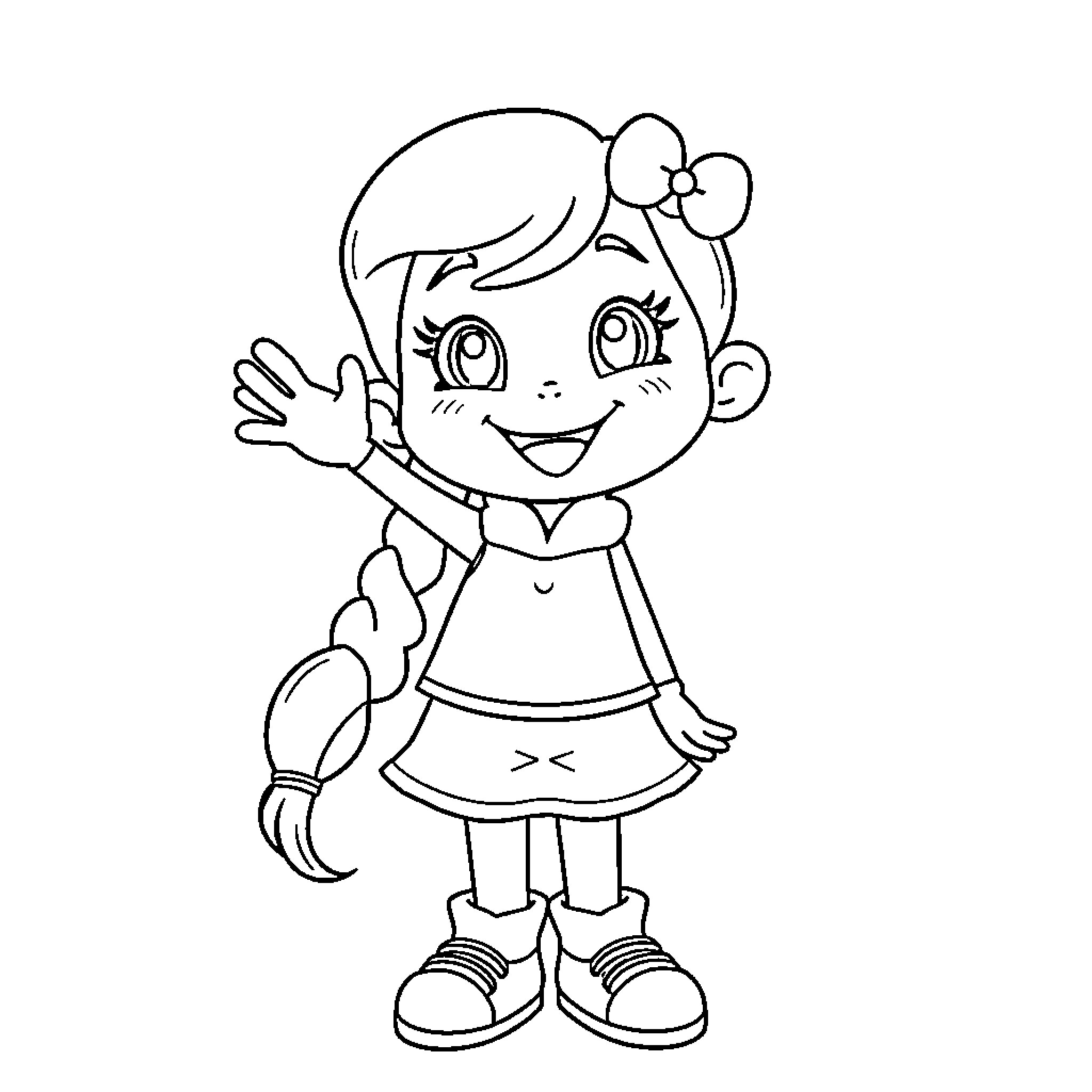 Luli's Friendly Wave Coloring Page (free black-and-white line drawing printable PDF for all, from beginners to advanced learners, including children, teens, adults, and seniors)