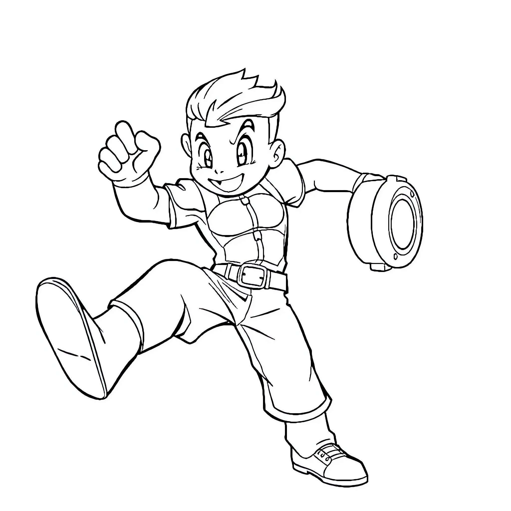 Vaultboy jumping with excitement Coloring Page (free black-and-white line drawing printable PDF for all, from beginners to advanced learners, including children, teens, adults, and seniors)