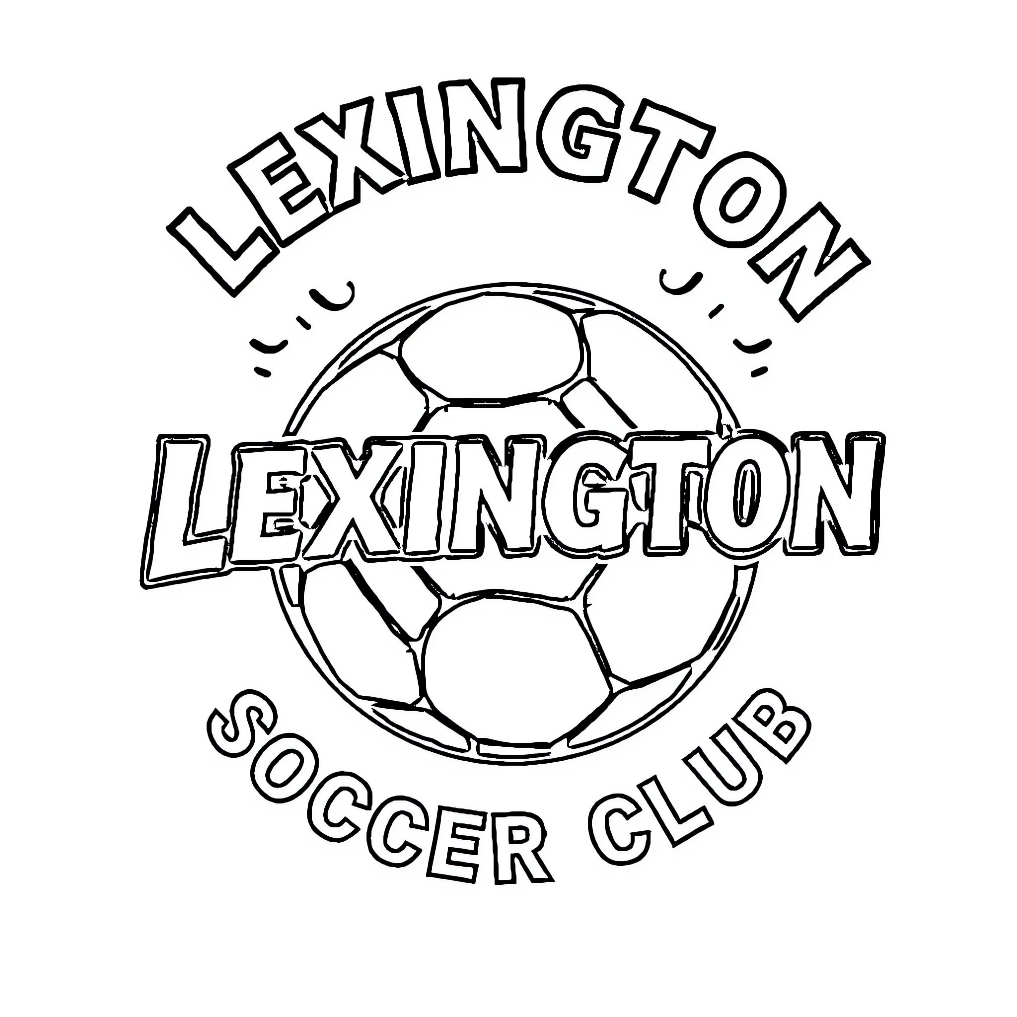 Soccer Logo with Team Name Lexington Coloring Page (free black-and-white line drawing printable PDF for all, from beginners to advanced learners, including children, teens, adults, and seniors)