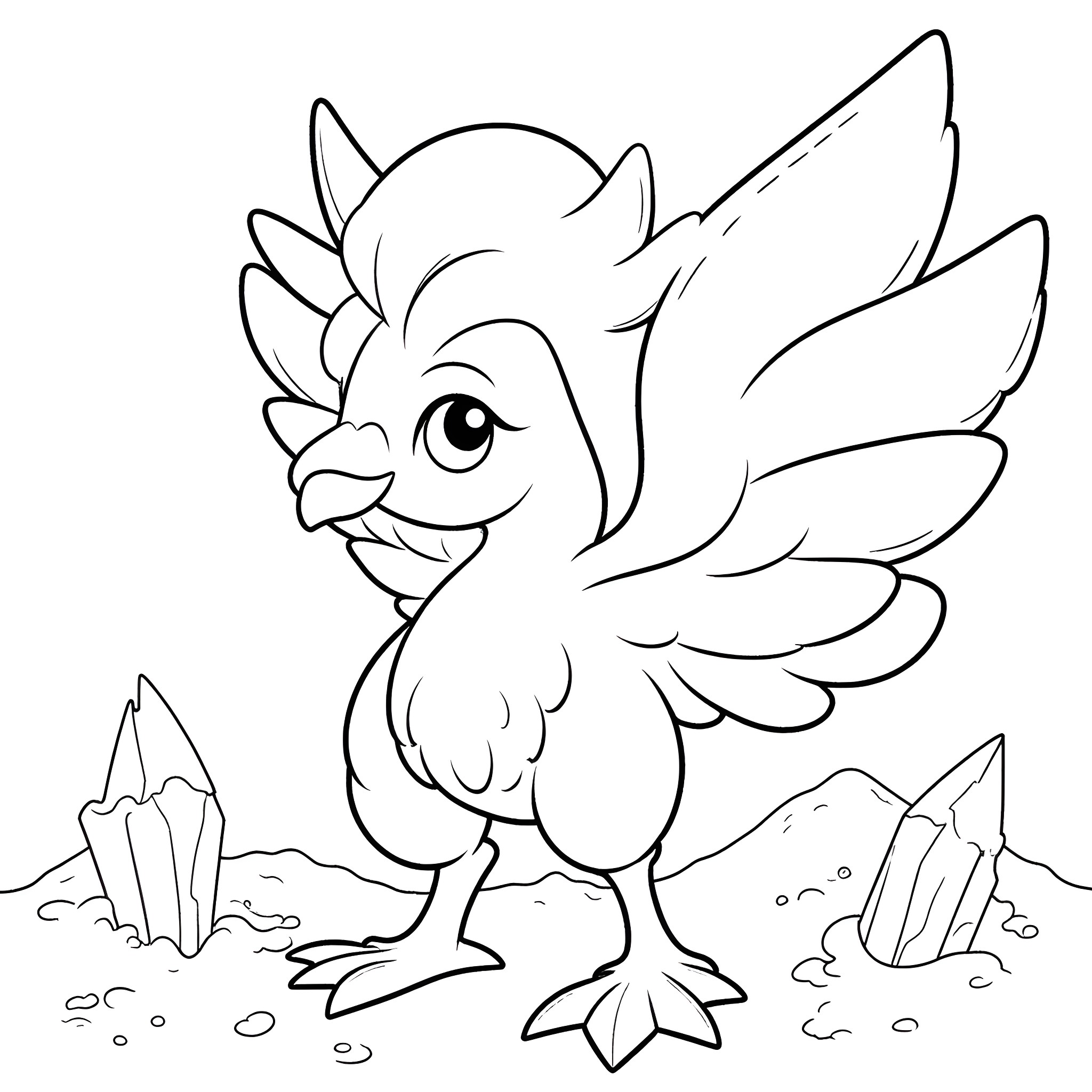 Articuno the Playful Feathered Creature Coloring Page (free black-and-white line drawing printable PDF for all, from beginners to advanced learners, including children, teens, adults, and seniors)