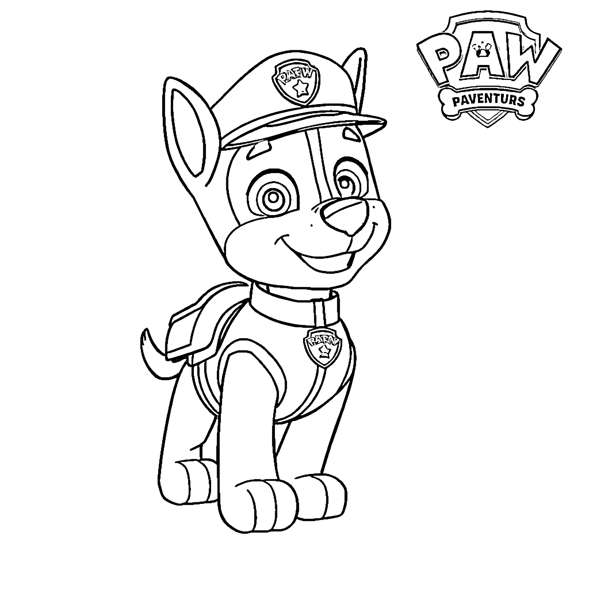 Chase's Playful Adventure with Paw Patrol Coloring Page (free black-and-white line drawing printable PDF for all, from beginners to advanced learners, including children, teens, adults, and seniors)