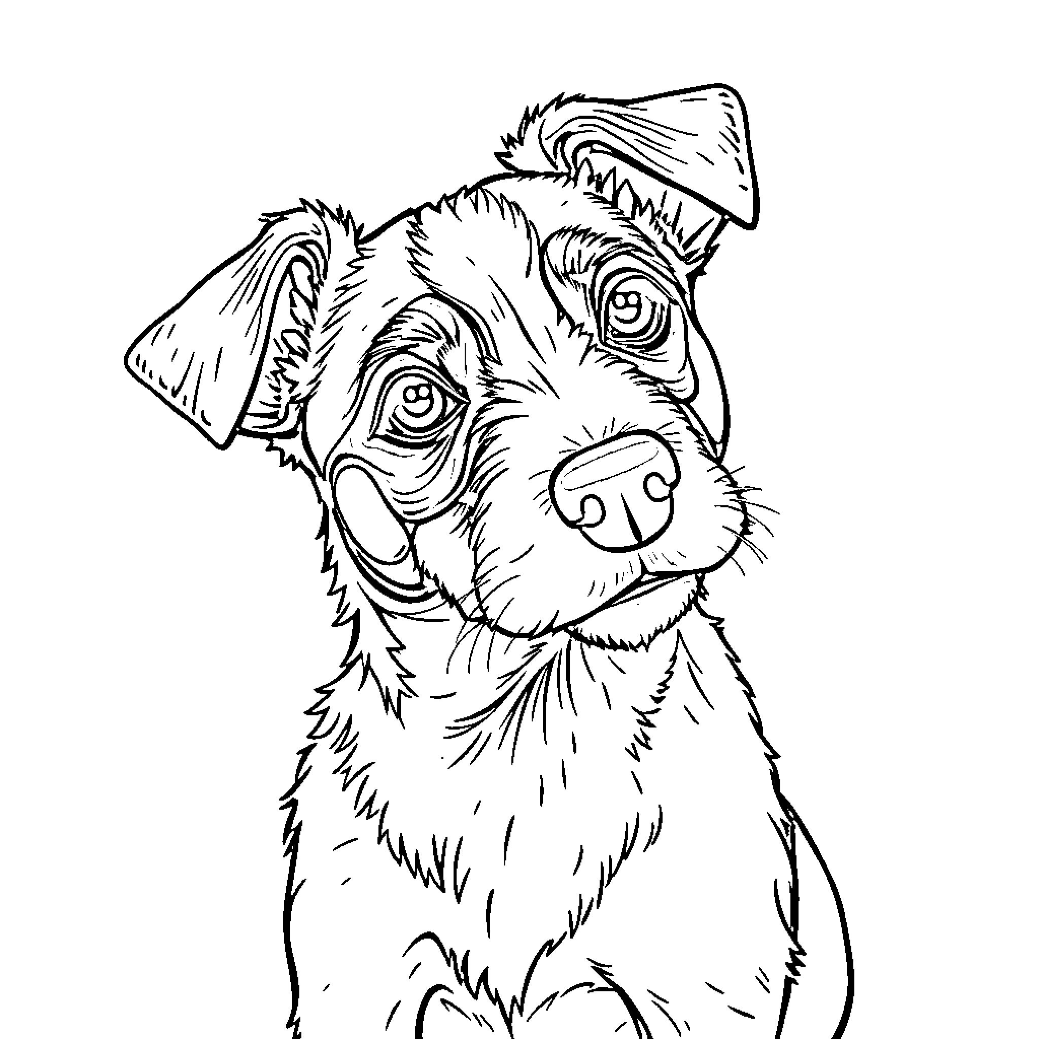 Jack Russell dog with curious expression Coloring Page (free black-and-white line drawing printable PDF for all, from beginners to advanced learners, including children, teens, adults, and seniors)