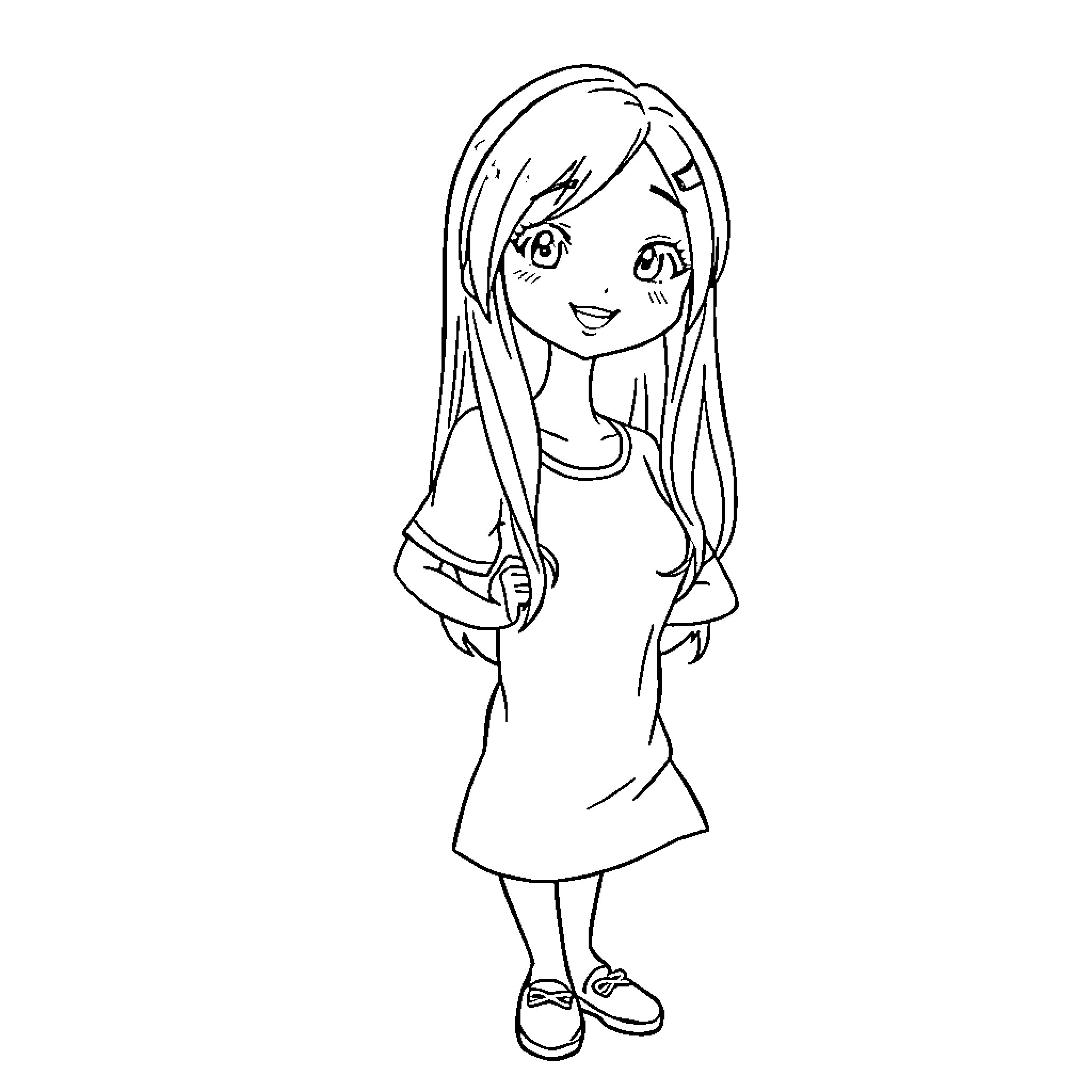 Hinata's Casual Cheerfulness Coloring Page (free black-and-white line drawing printable PDF for all, from beginners to advanced learners, including children, teens, adults, and seniors)