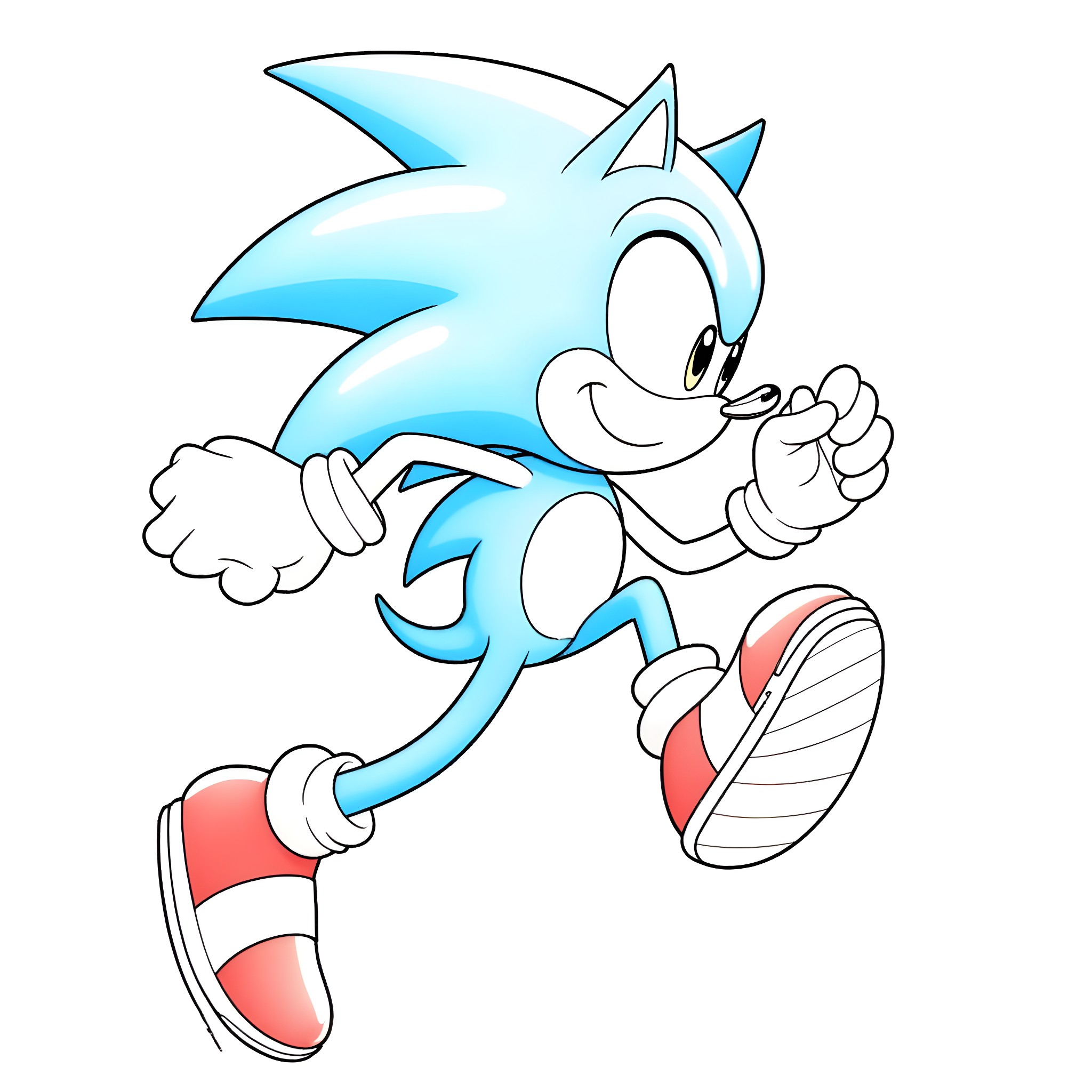 Sonic running with joy and excitement Coloring Page (free black-and-white line drawing printable PDF for all, from beginners to advanced learners, including children, teens, adults, and seniors)