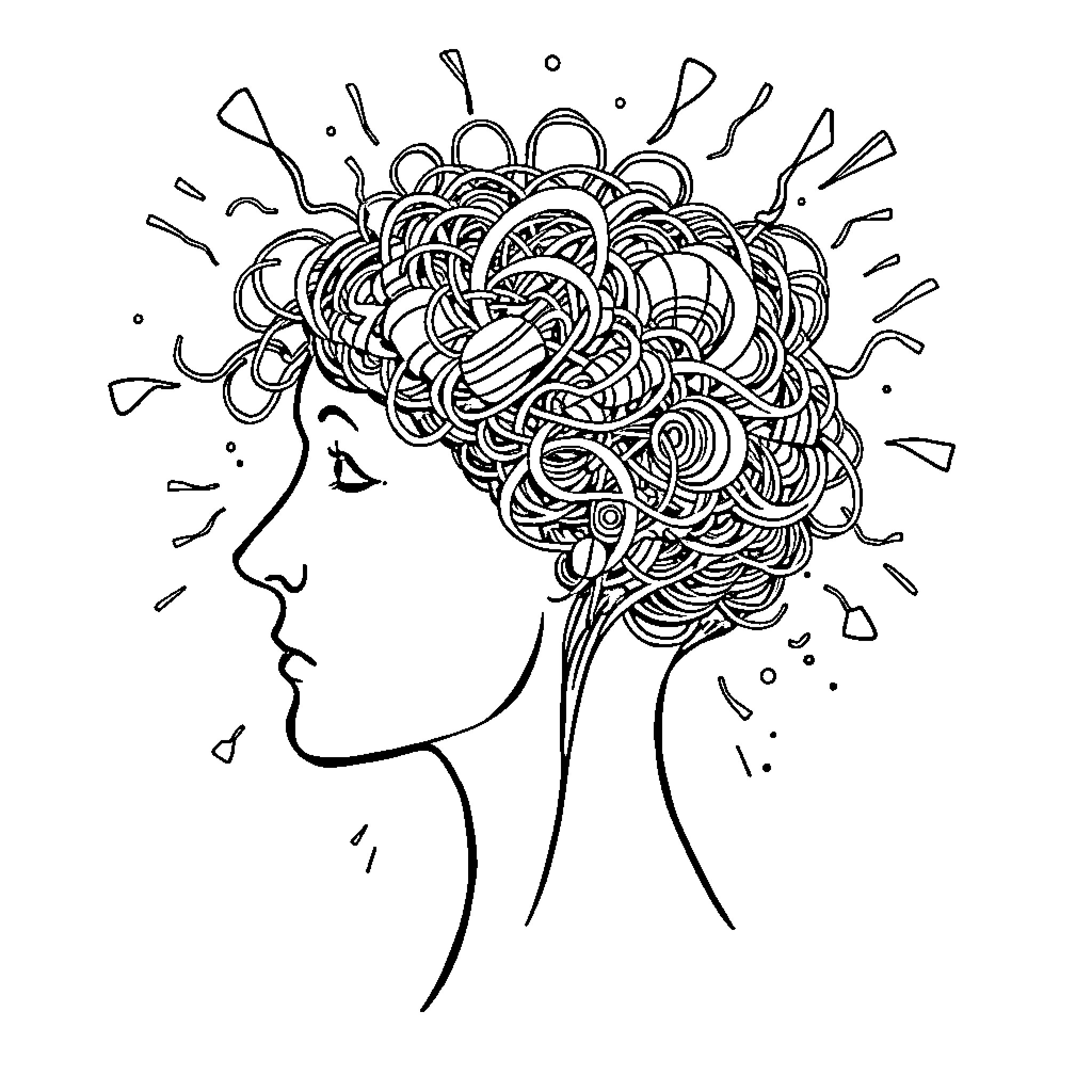 Brainrot: Tangled Mind's Chaotic Expression Coloring Page (free black-and-white line drawing printable PDF for all, from beginners to advanced learners, including children, teens, adults, and seniors)