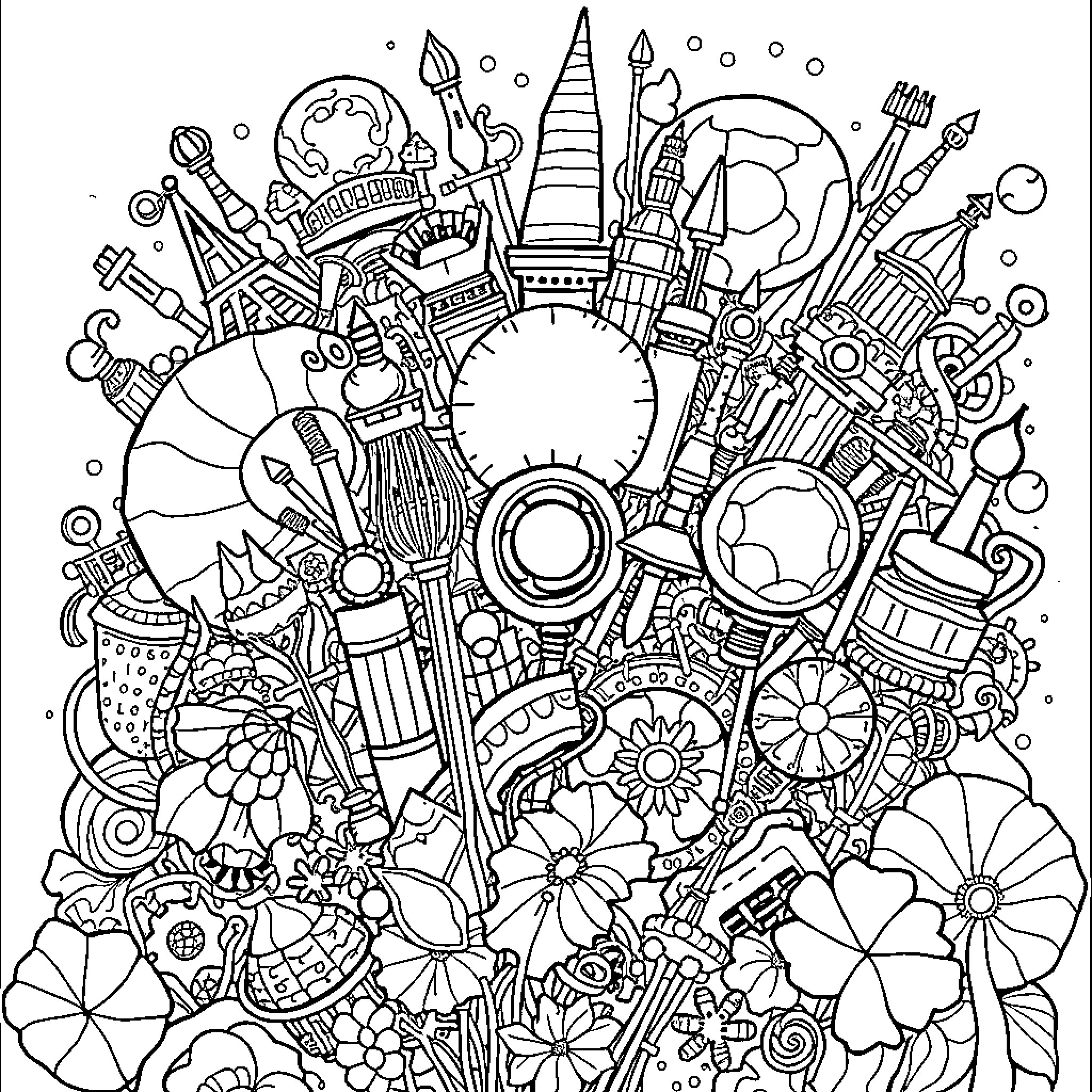Element of Fantastical Imagination Coloring Page (free black-and-white line drawing printable PDF for all, from beginners to advanced learners, including children, teens, adults, and seniors)
