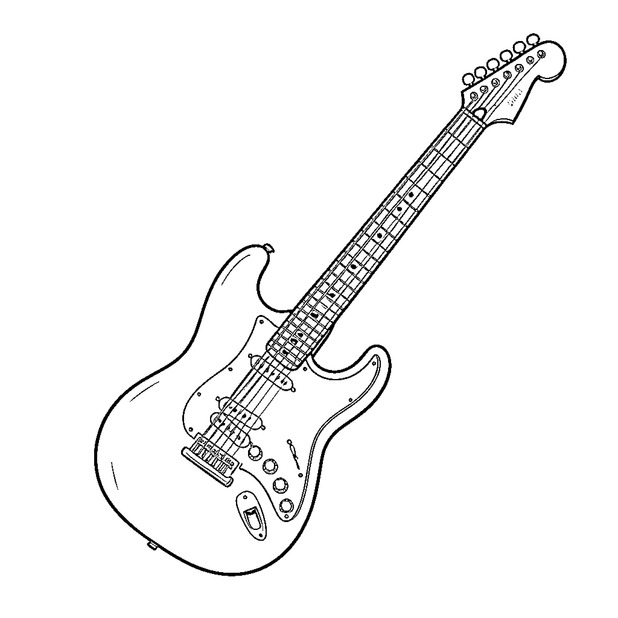 Guitar with intricate details and patterns Coloring Page (free black-and-white line drawing printable PDF for all, from beginners to advanced learners, including children, teens, adults, and seniors)