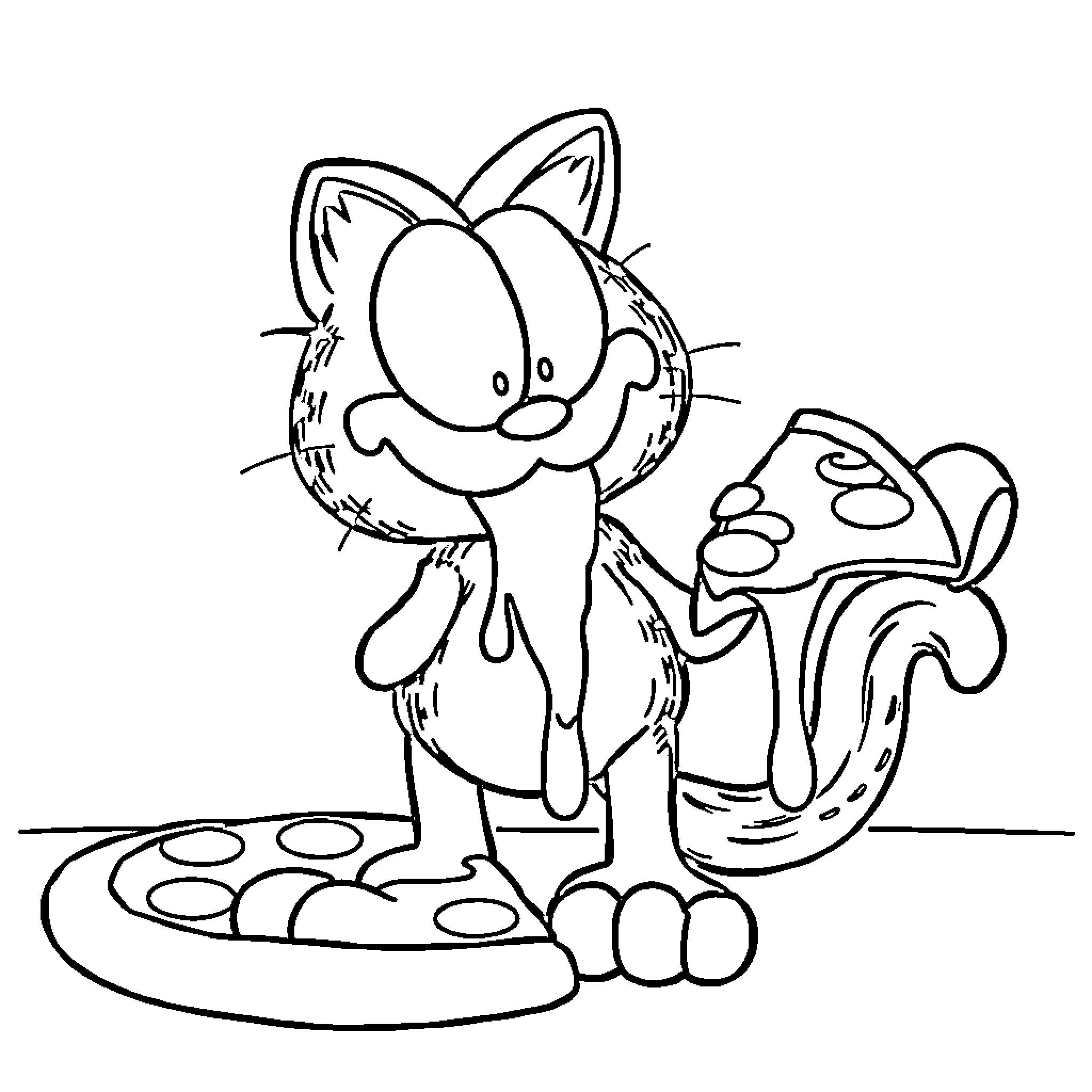 Garfield playfully exploring the spotted background Coloring Page (free black-and-white line drawing printable PDF for all, from beginners to advanced learners, including children, teens, adults, and seniors)