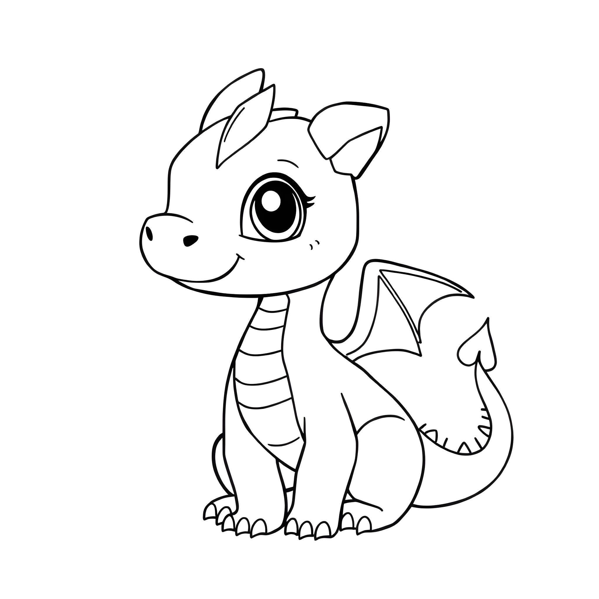 Dragon-like creature with cute expression Coloring Page (free black-and-white line drawing printable PDF for all, from beginners to advanced learners, including children, teens, adults, and seniors)