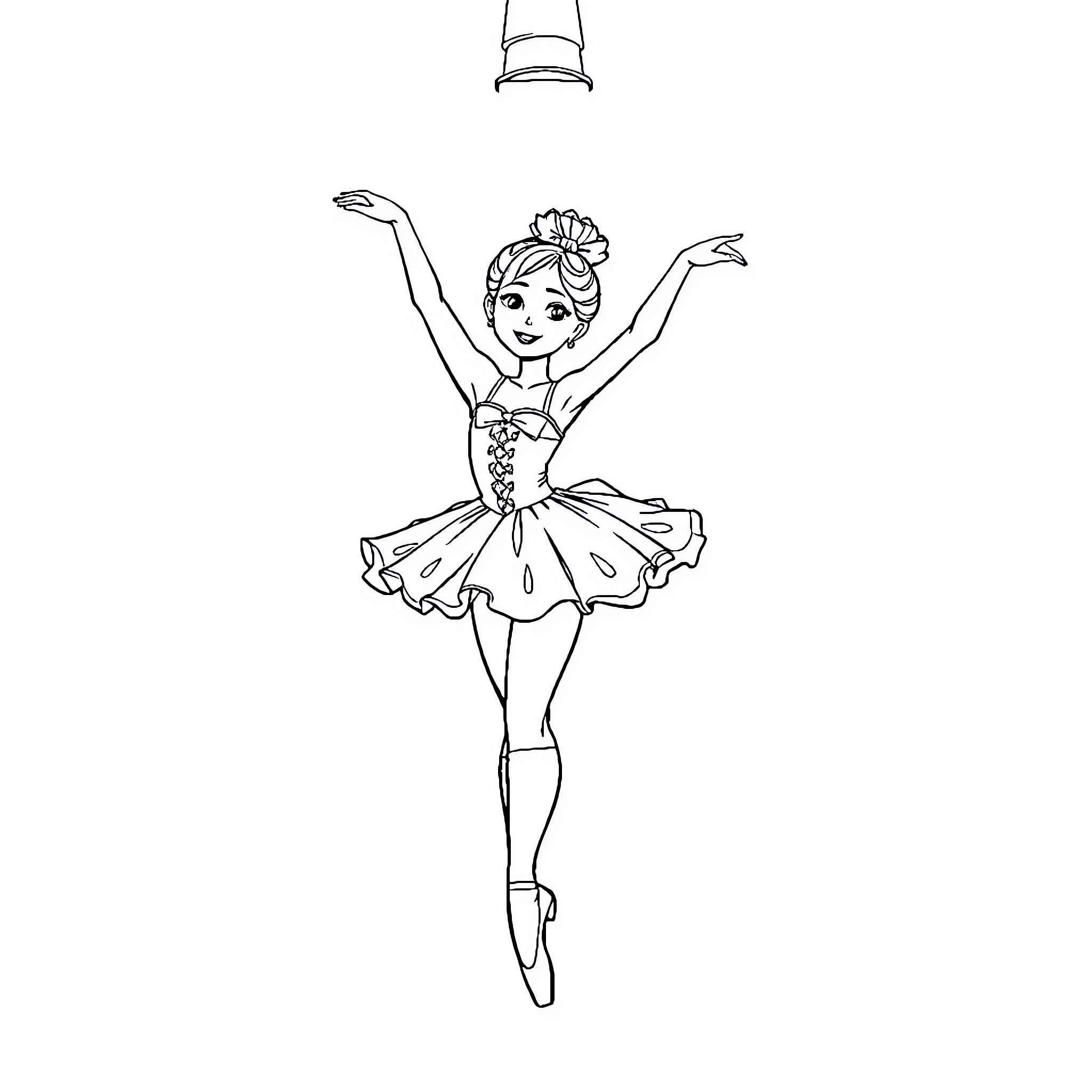 Stella's Graceful Ballerina Pose Coloring Page (free black-and-white line drawing printable PDF for all, from beginners to advanced learners, including children, teens, adults, and seniors)