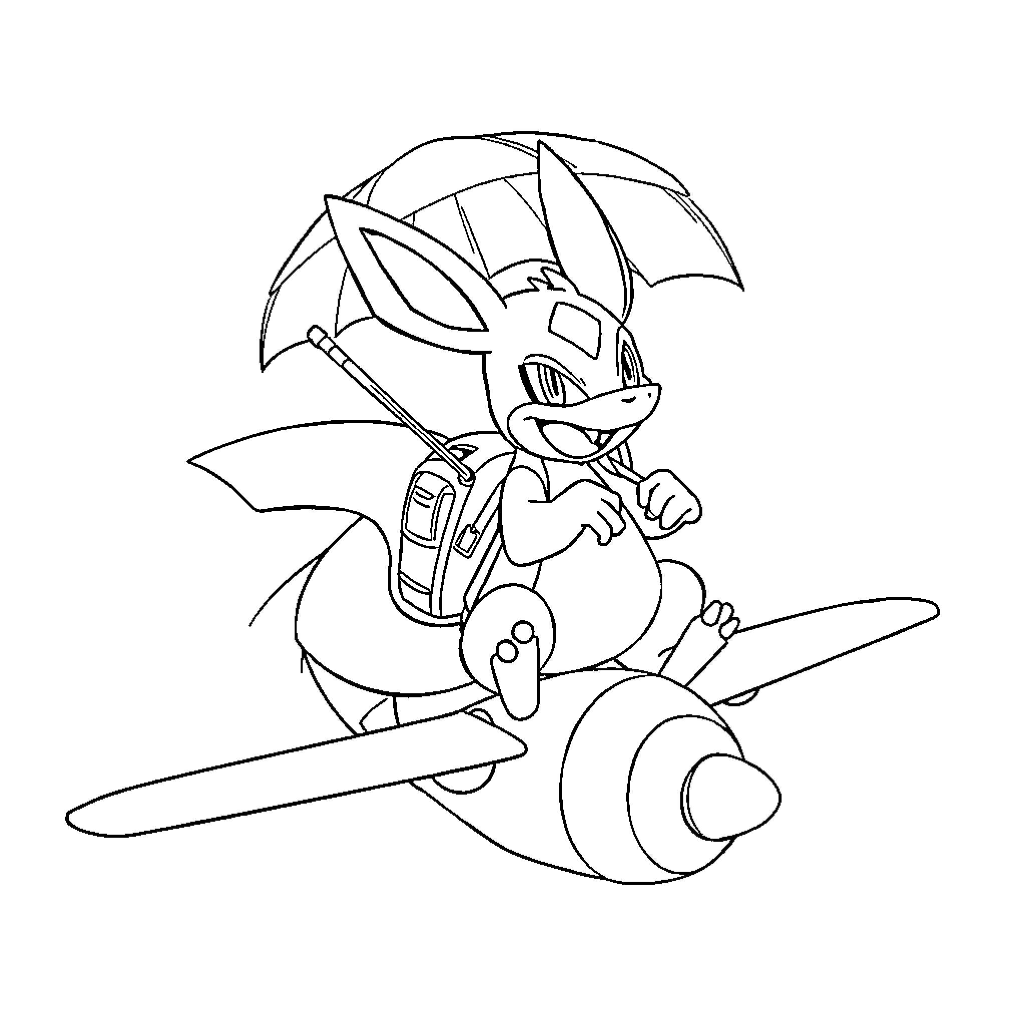 Lucario in Action Pose with Sword Coloring Page (free black-and-white line drawing printable PDF for all, from beginners to advanced learners, including children, teens, adults, and seniors)