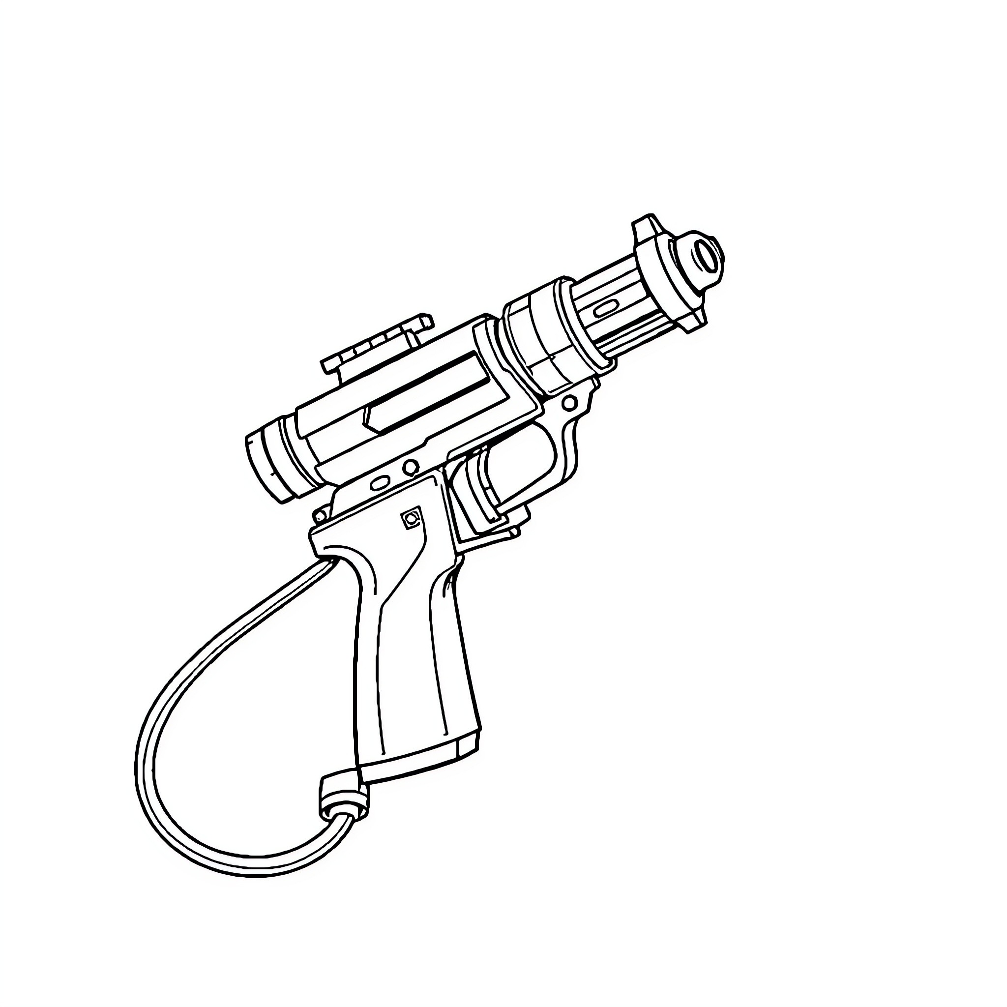 Grappling Gun Wielding Action Weapon Coloring Page (free black-and-white line drawing printable PDF for all, from beginners to advanced learners, including children, teens, adults, and seniors)