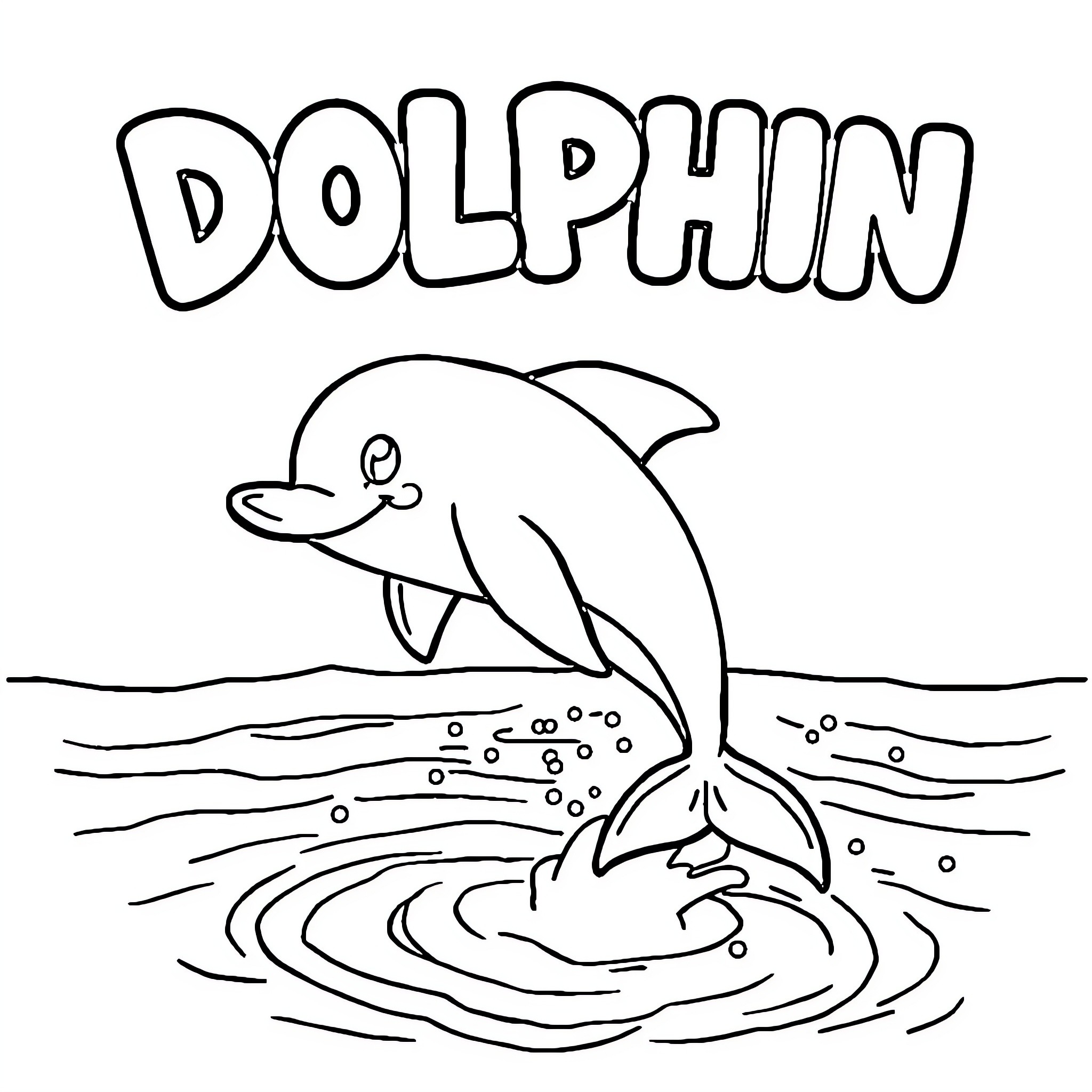 Dolphin leaping out of the water Coloring Page (free black-and-white line drawing printable PDF for all, from beginners to advanced learners, including children, teens, adults, and seniors)