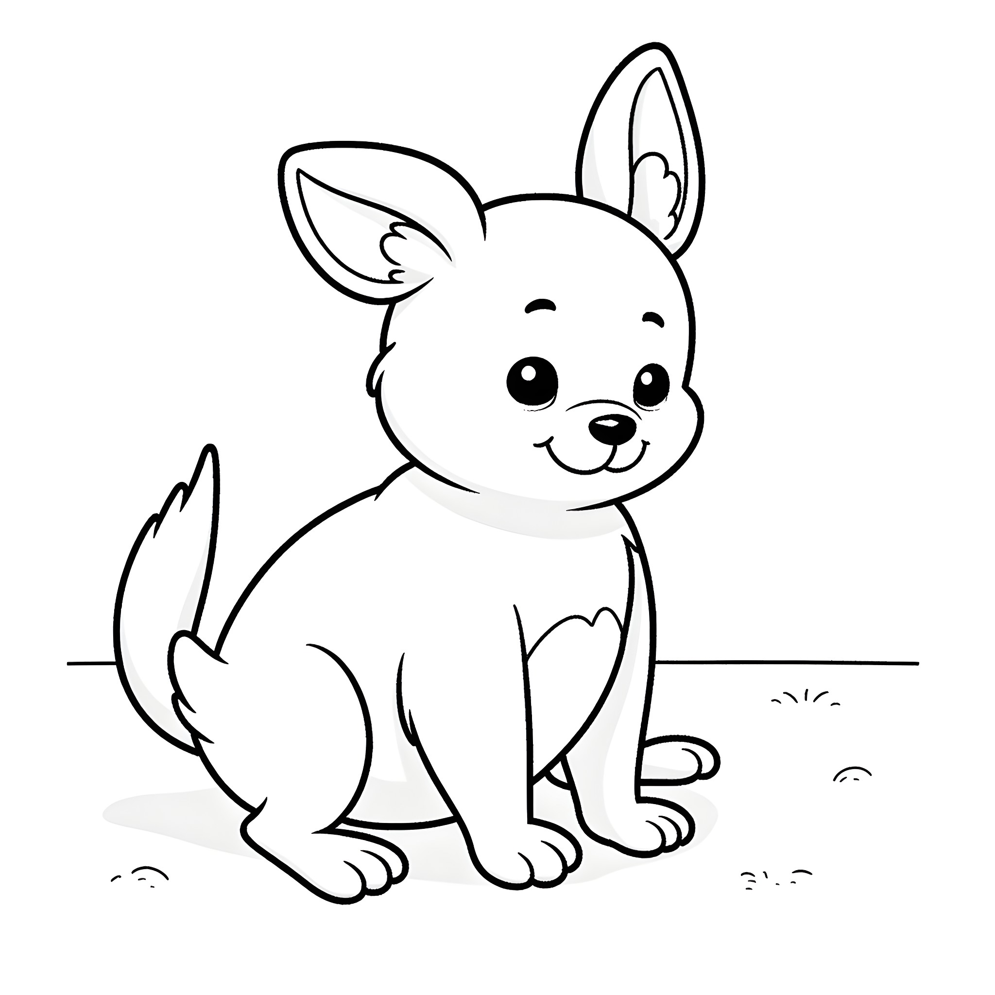 Dom the Adorable Puppy Wagging Tail in Delight Coloring Page (free black-and-white line drawing printable PDF for all, from beginners to advanced learners, including children, teens, adults, and seniors)