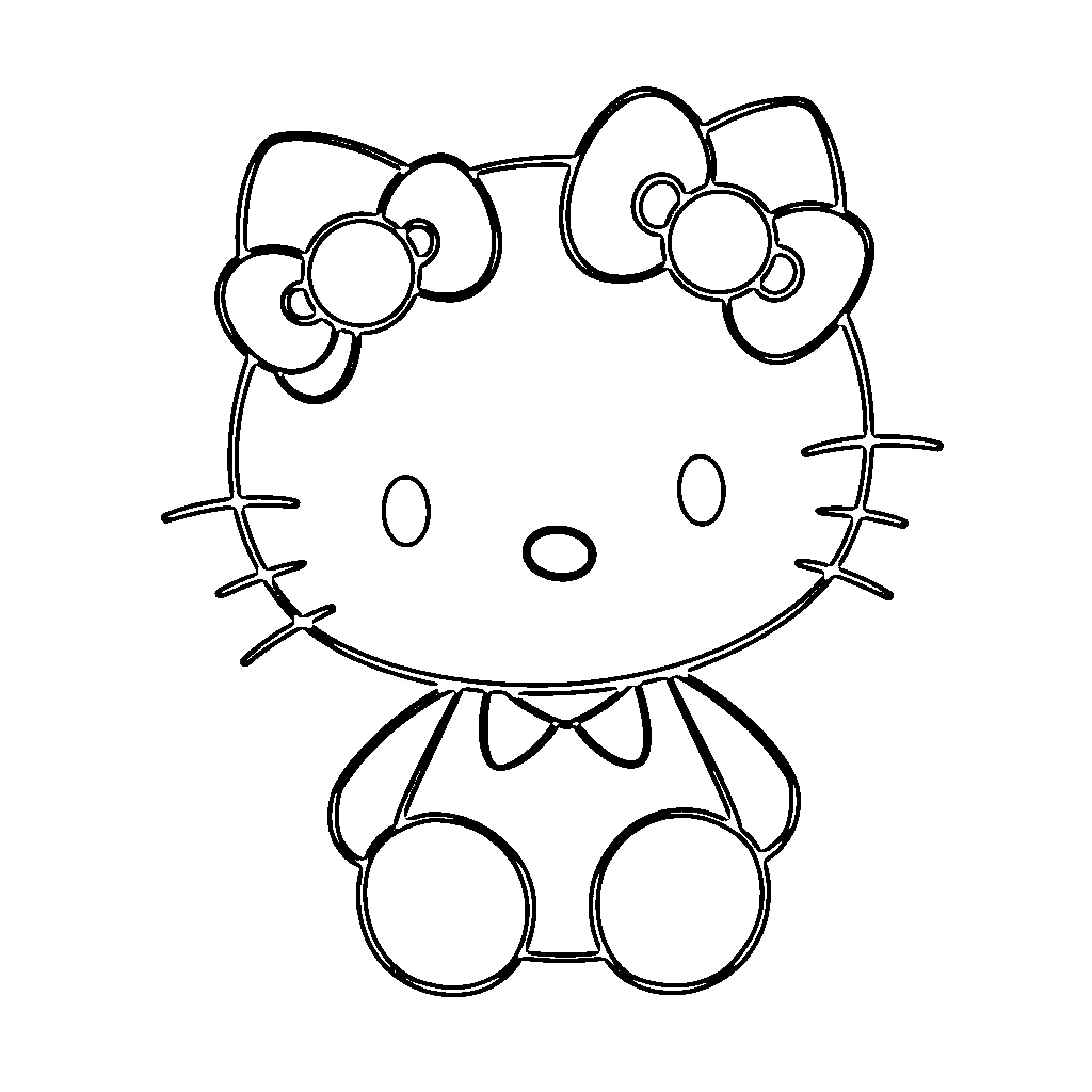 Hello Kitty simple line art drawing Coloring Page (free black-and-white line drawing printable PDF for all, from beginners to advanced learners, including children, teens, adults, and seniors)