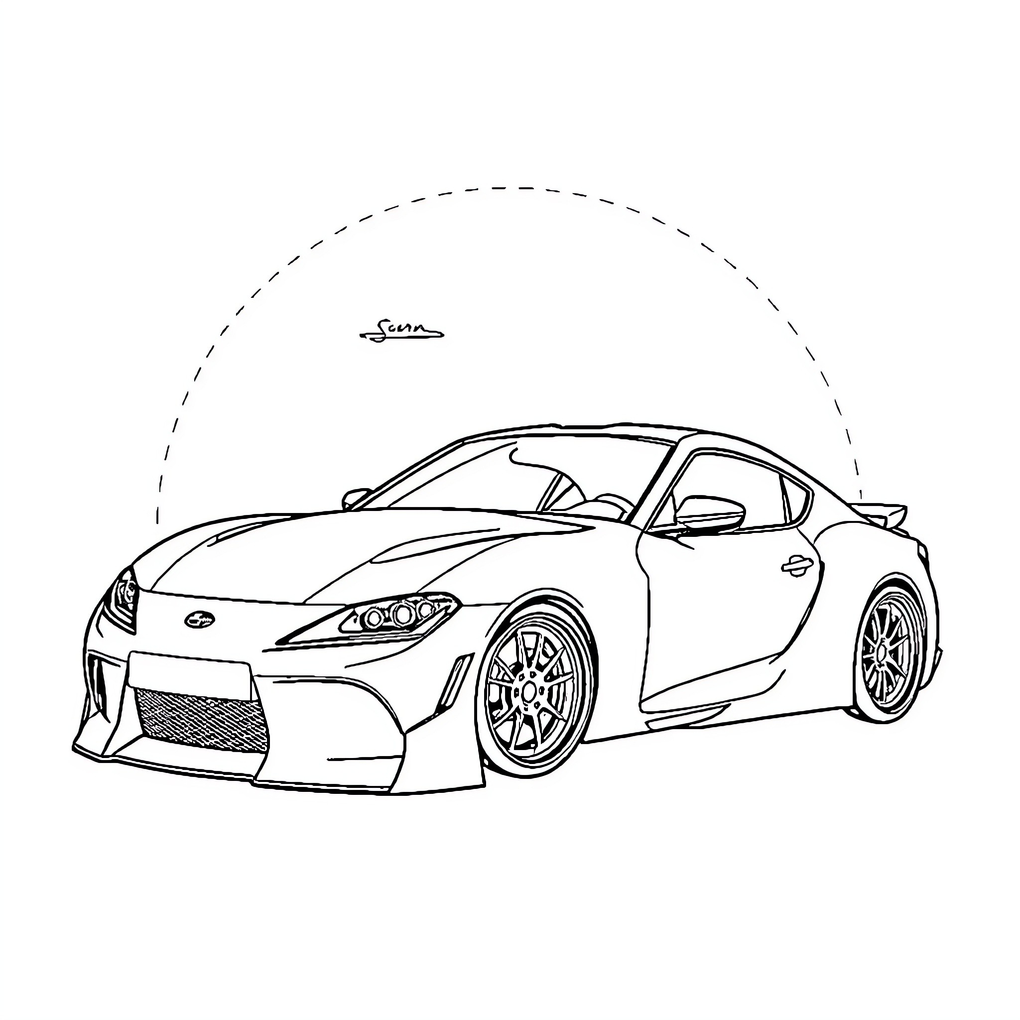 Supra sports car in outlined design Coloring Page (free black-and-white line drawing printable PDF for all, from beginners to advanced learners, including children, teens, adults, and seniors)