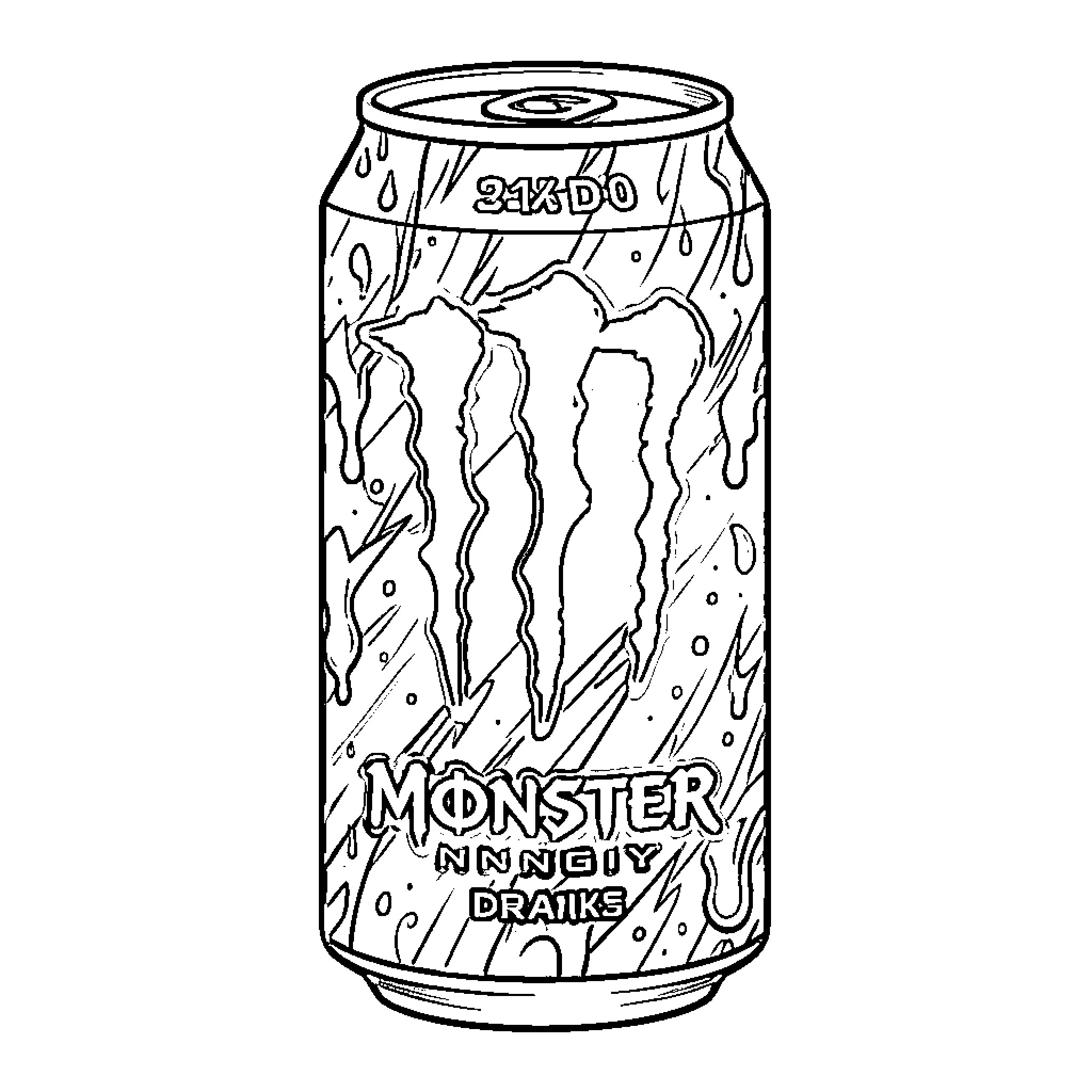 Monster energy drink with spooky elements Coloring Page (free black-and-white line drawing printable PDF for all, from beginners to advanced learners, including children, teens, adults, and seniors)