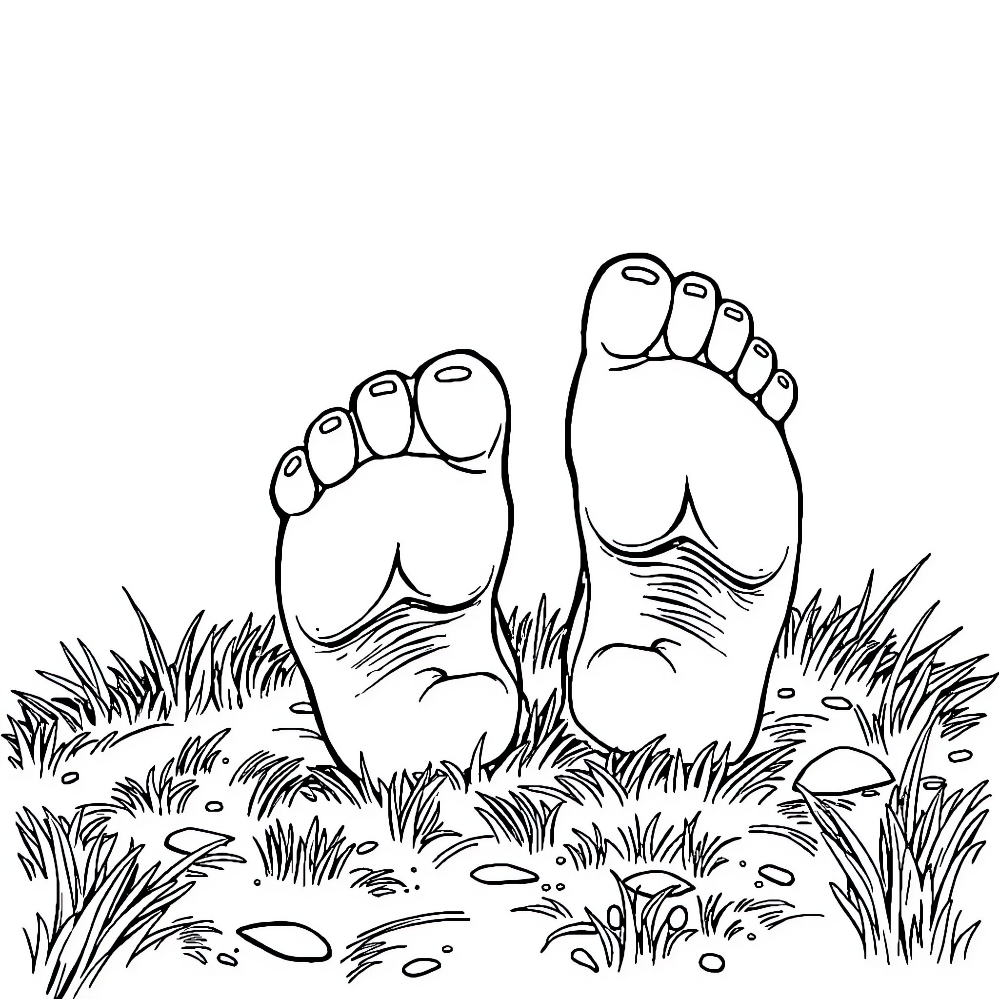 Feet resting in the grassy field Coloring Page (free black-and-white line drawing printable PDF for all, from beginners to advanced learners, including children, teens, adults, and seniors)
