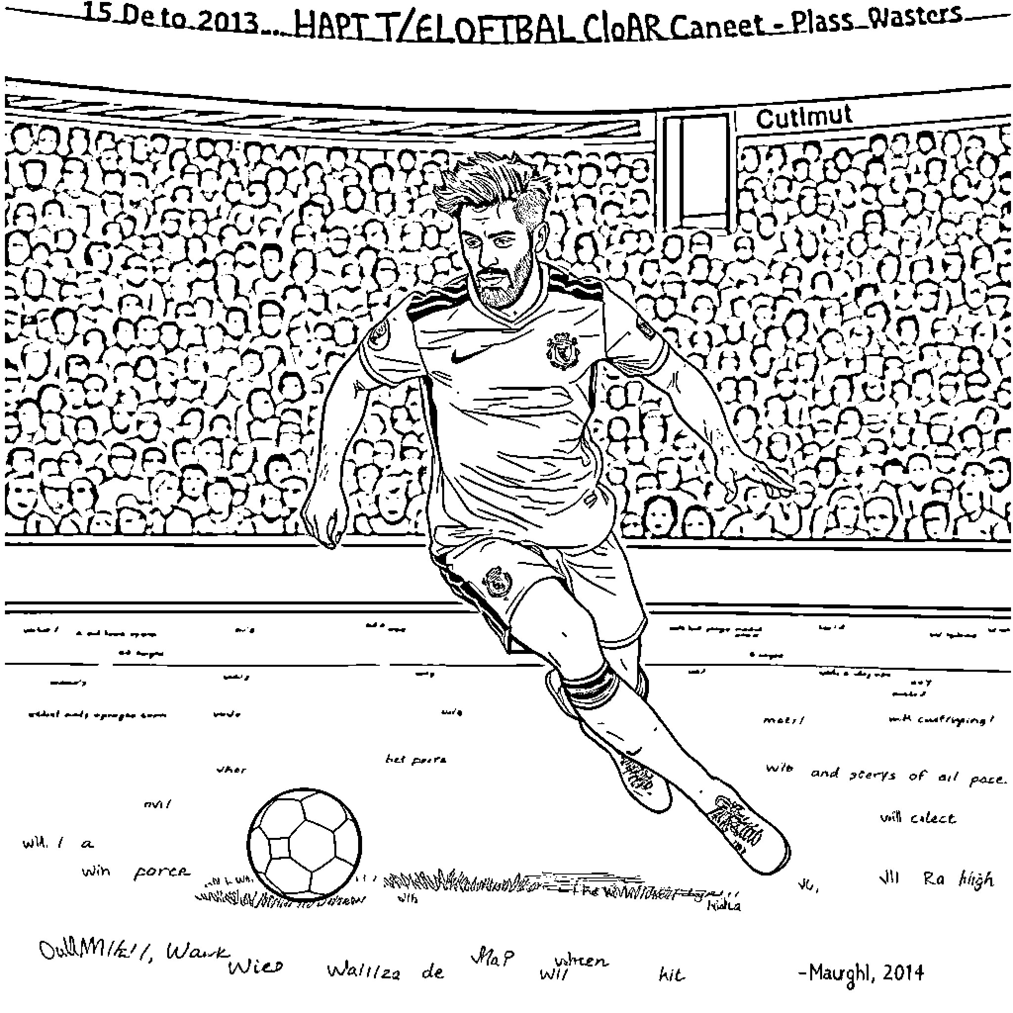 Mo Salah playing football on the field Coloring Page (free black-and-white line drawing printable PDF for all, from beginners to advanced learners, including children, teens, adults, and seniors)