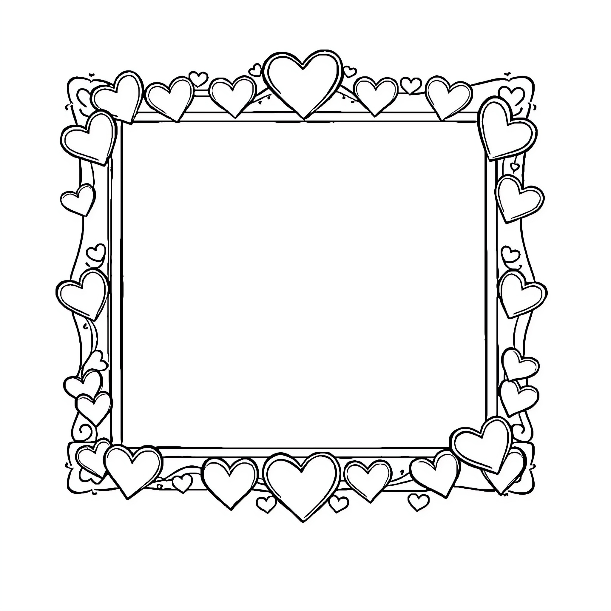 Frame filled with decorative hearts Coloring Page (free black-and-white line drawing printable PDF for all, from beginners to advanced learners, including children, teens, adults, and seniors)