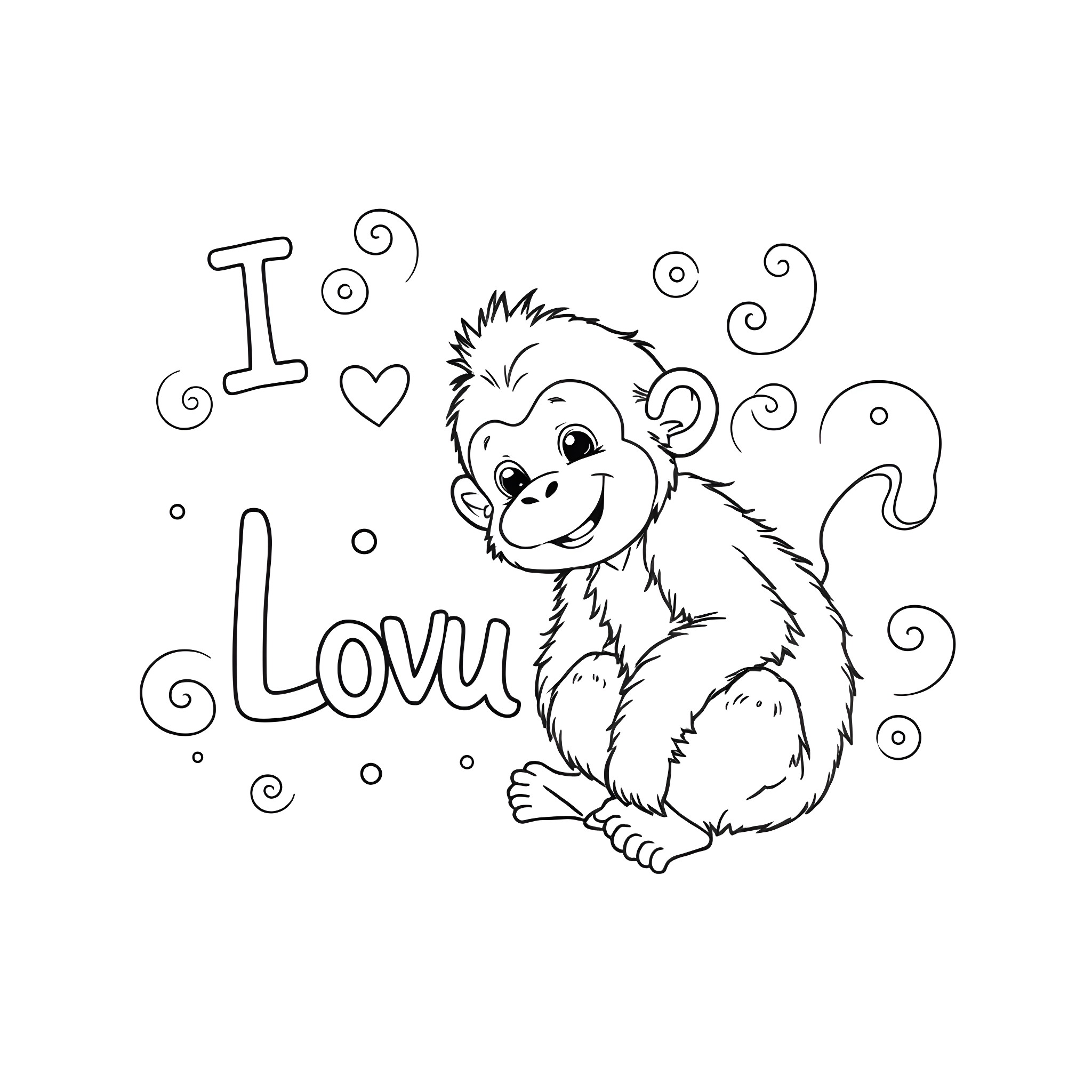 Baby Orangutan expressing love Coloring Page (free black-and-white line drawing printable PDF for all, from beginners to advanced learners, including children, teens, adults, and seniors)
